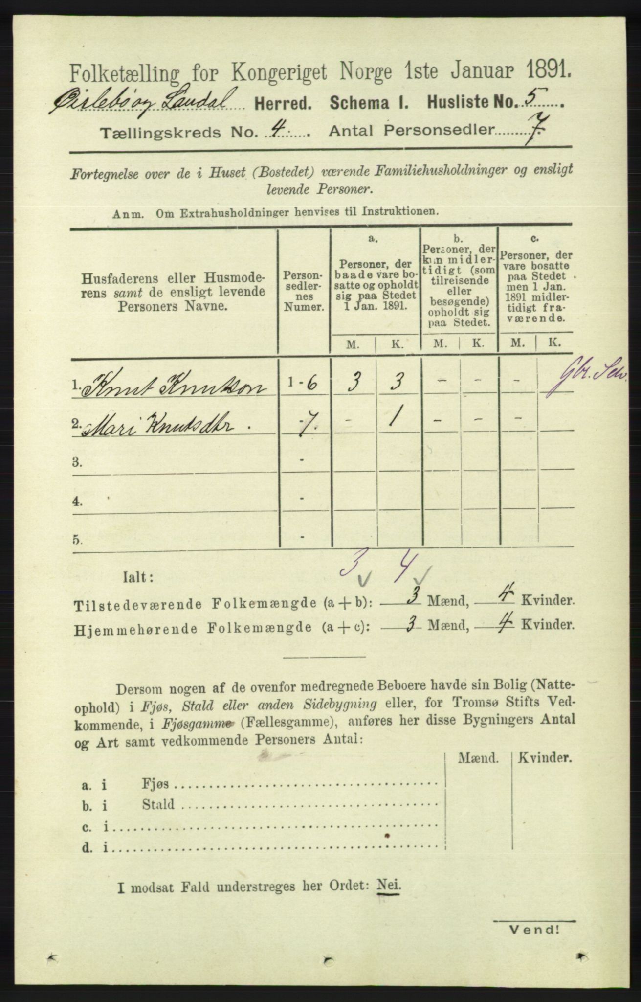 RA, Folketelling 1891 for 1021 Øyslebø og Laudal herred, 1891, s. 955