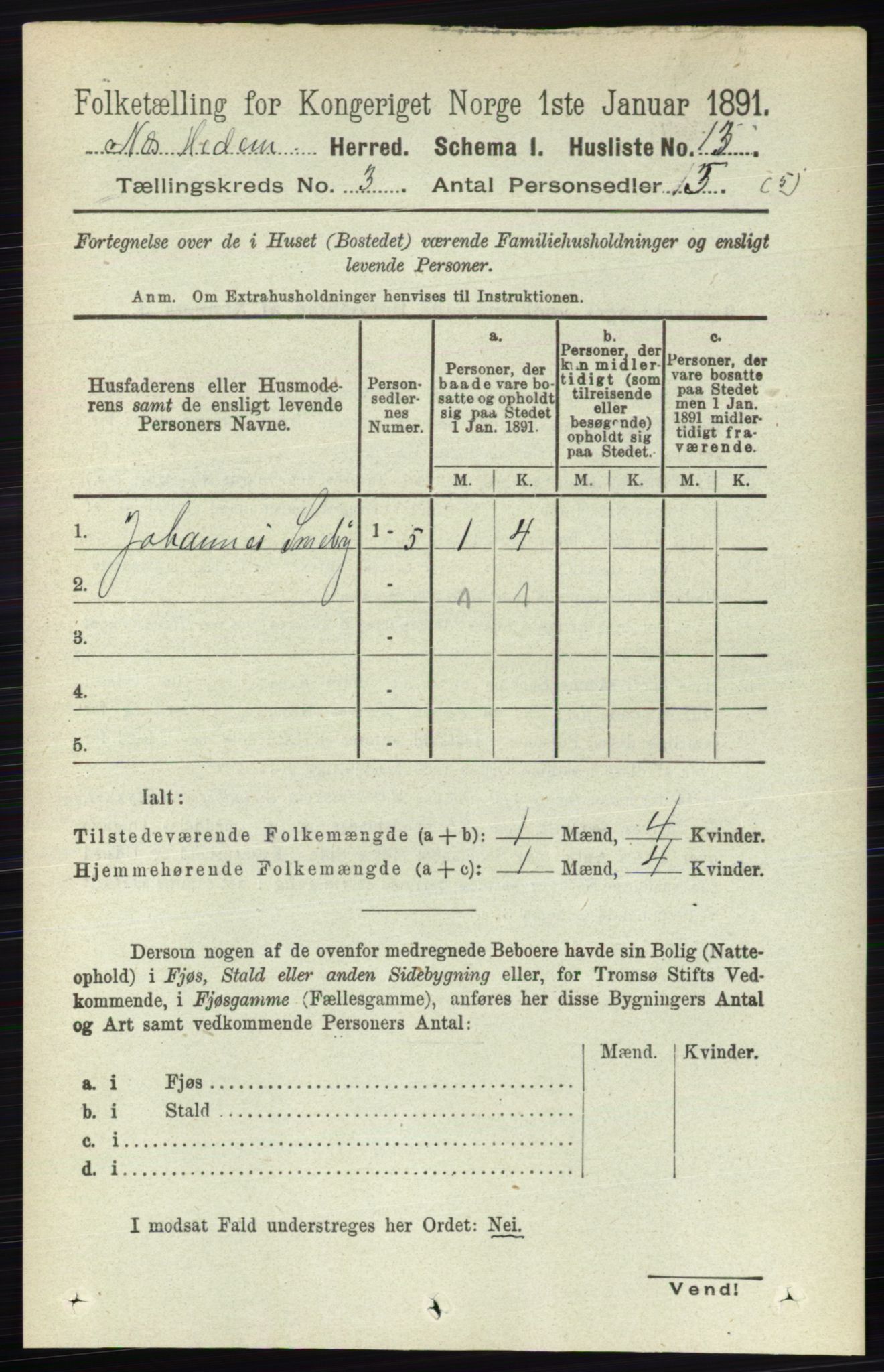 RA, Folketelling 1891 for 0411 Nes herred, 1891, s. 1533