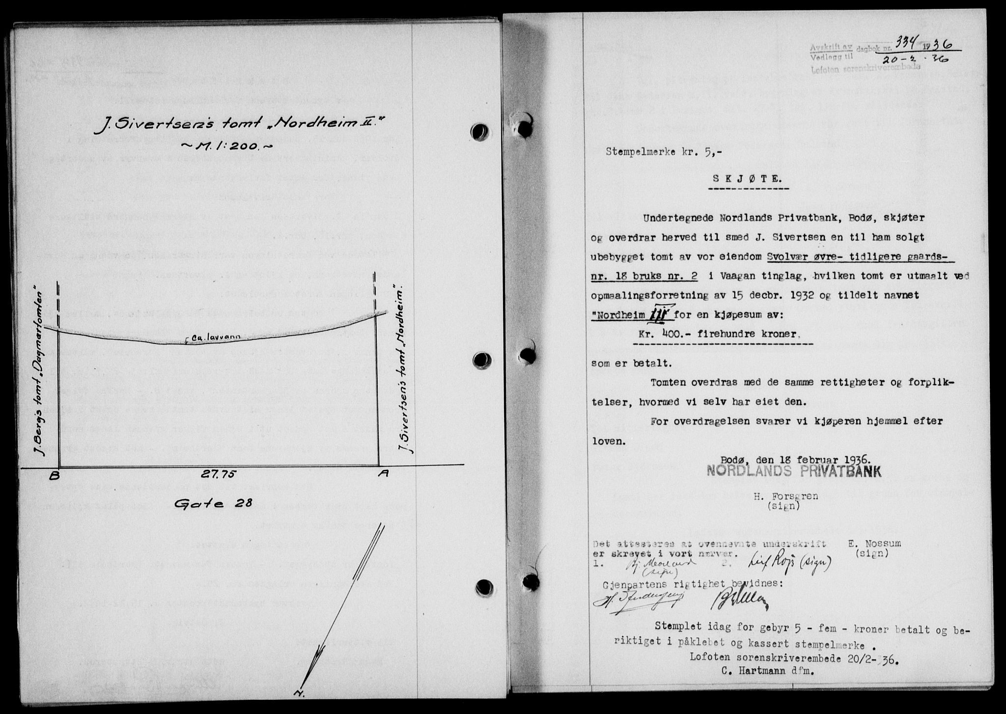Lofoten sorenskriveri, SAT/A-0017/1/2/2C/L0033b: Pantebok nr. 33b, 1936-1936, Dagboknr: 334/1936