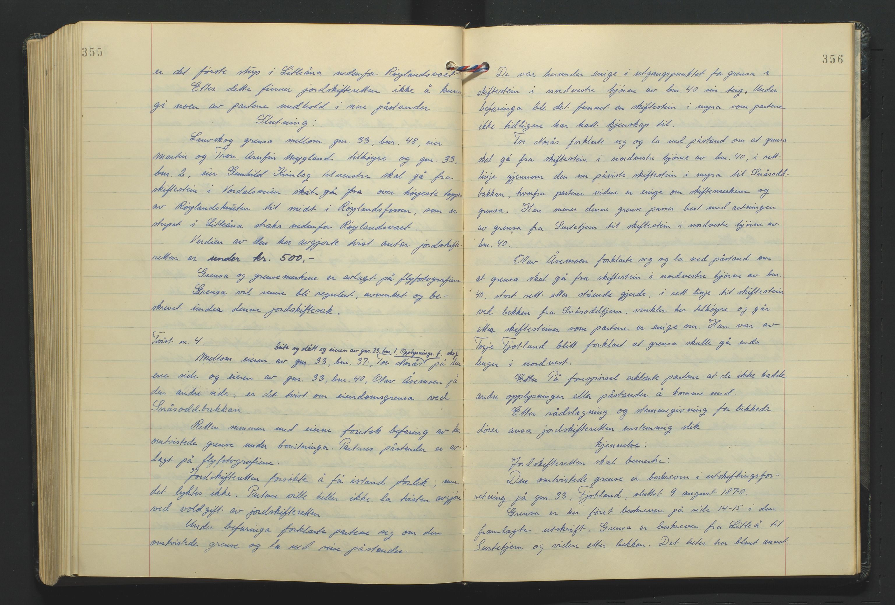 Lista jordskifterett, AV/SAK-1541-0005/F/Fa/L0003: Jordskifterettsbok Flekkefjord domssokn, med gårdsregister nr 9, 1956-1963, s. 355-356