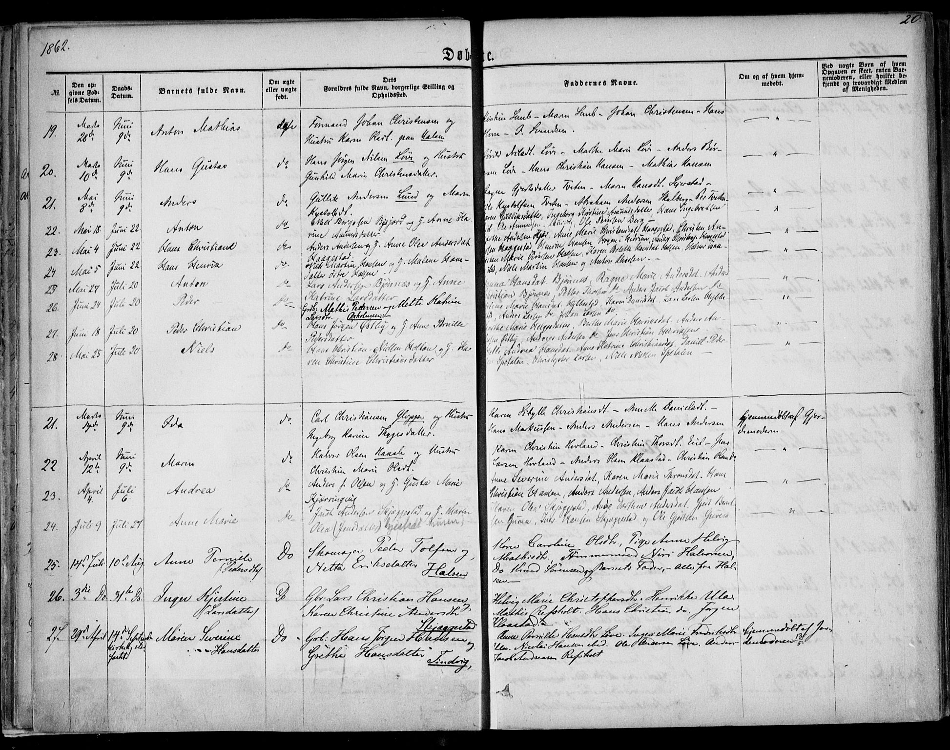 Tjølling kirkebøker, AV/SAKO-A-60/F/Fa/L0007: Ministerialbok nr. 7, 1860-1876, s. 20