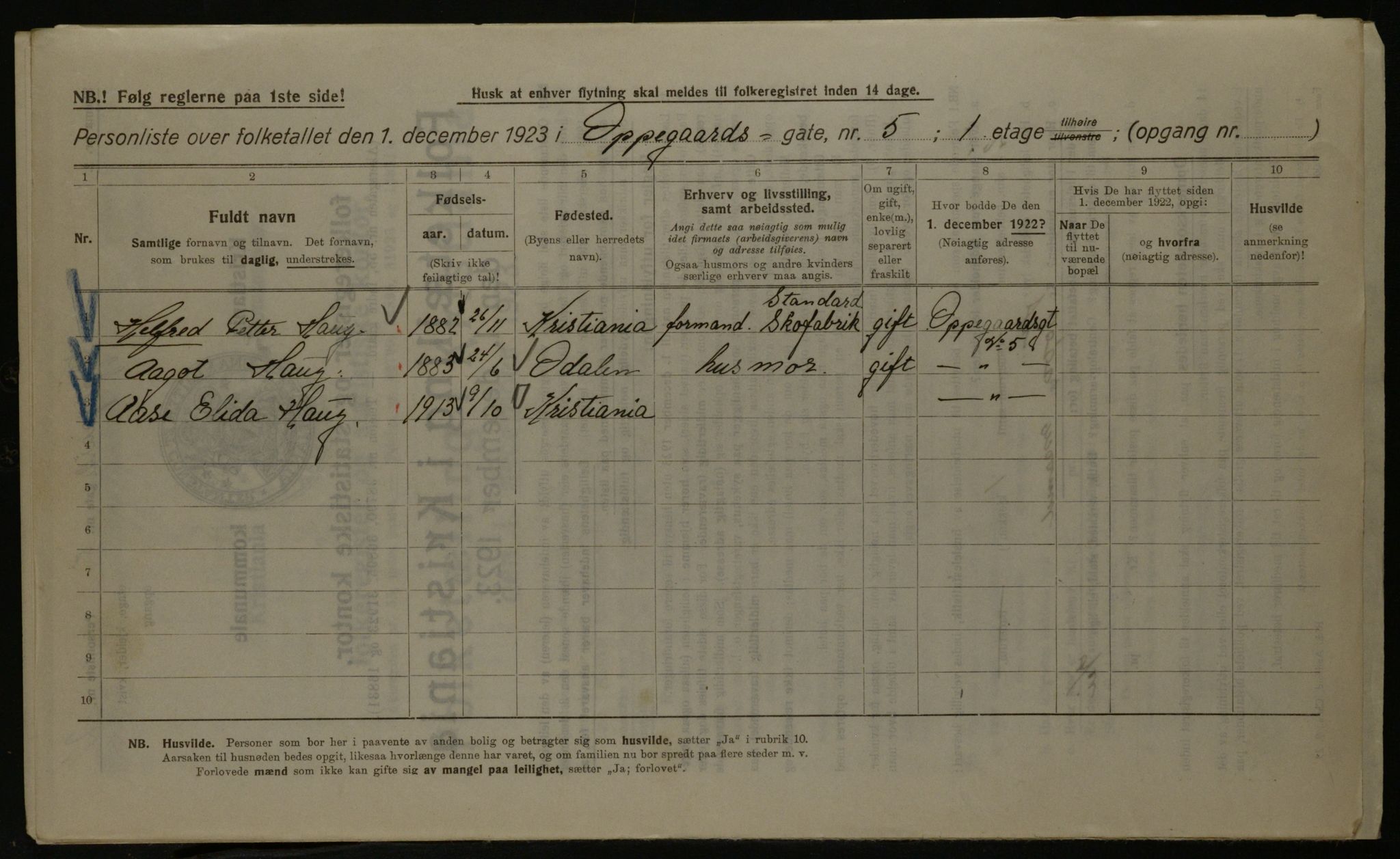 OBA, Kommunal folketelling 1.12.1923 for Kristiania, 1923, s. 83670