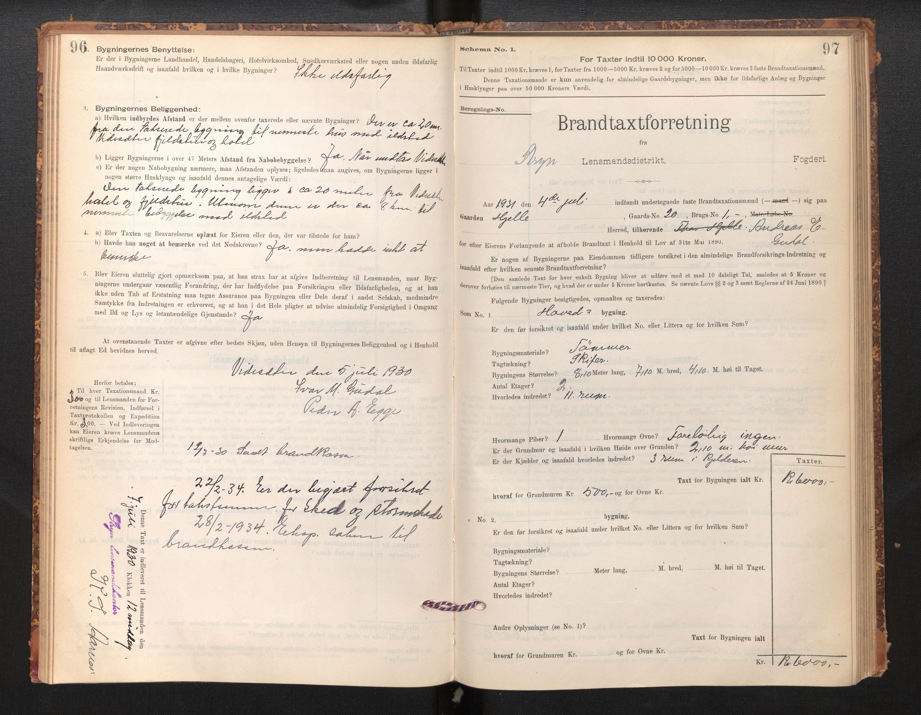 Lensmannen i Stryn og Innvik, SAB/A-30201/0012/L0002: Branntakstprotokoll, skjematakst, 1894-1942, s. 96-97