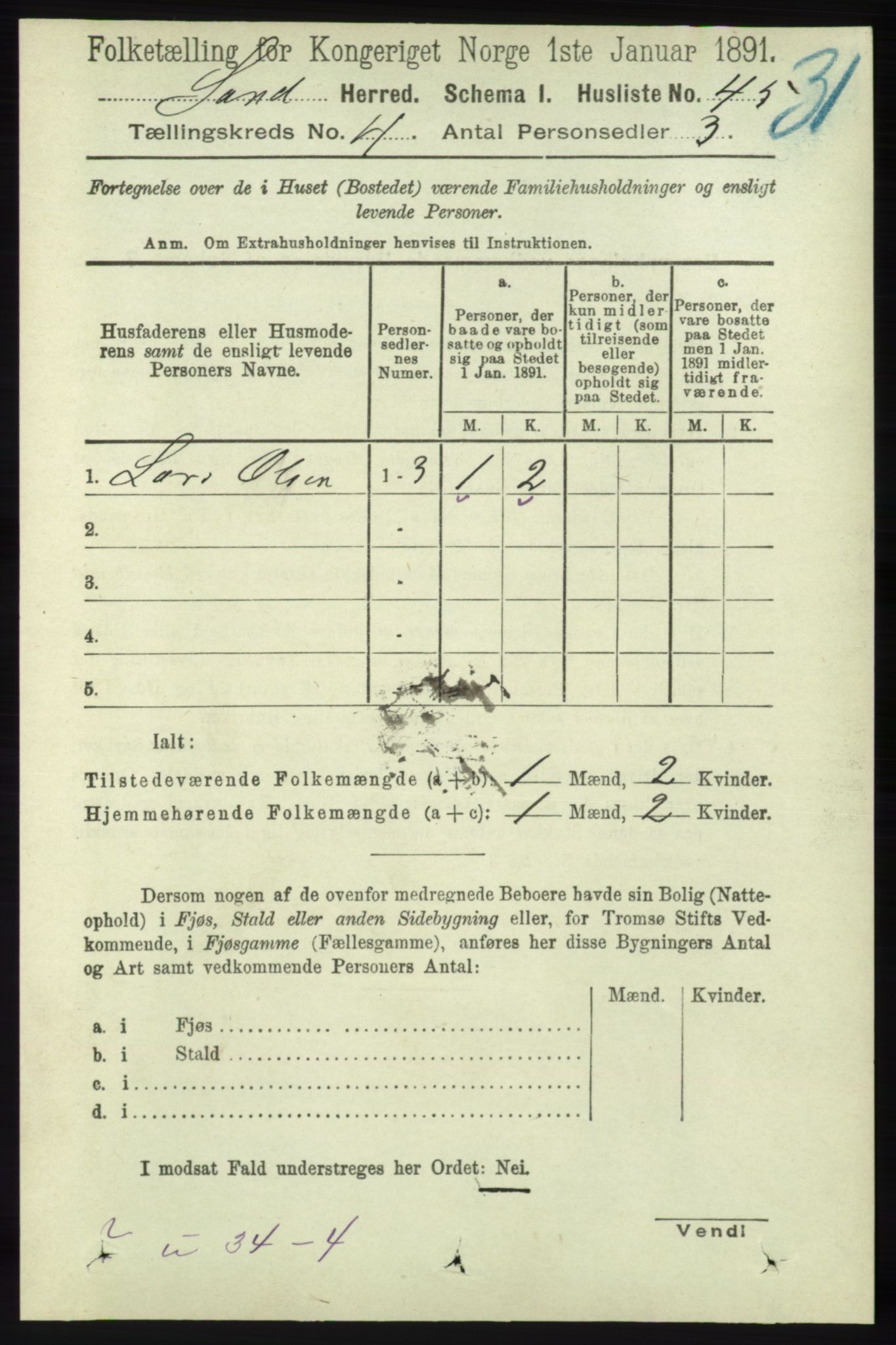 RA, Folketelling 1891 for 1136 Sand herred, 1891, s. 1198