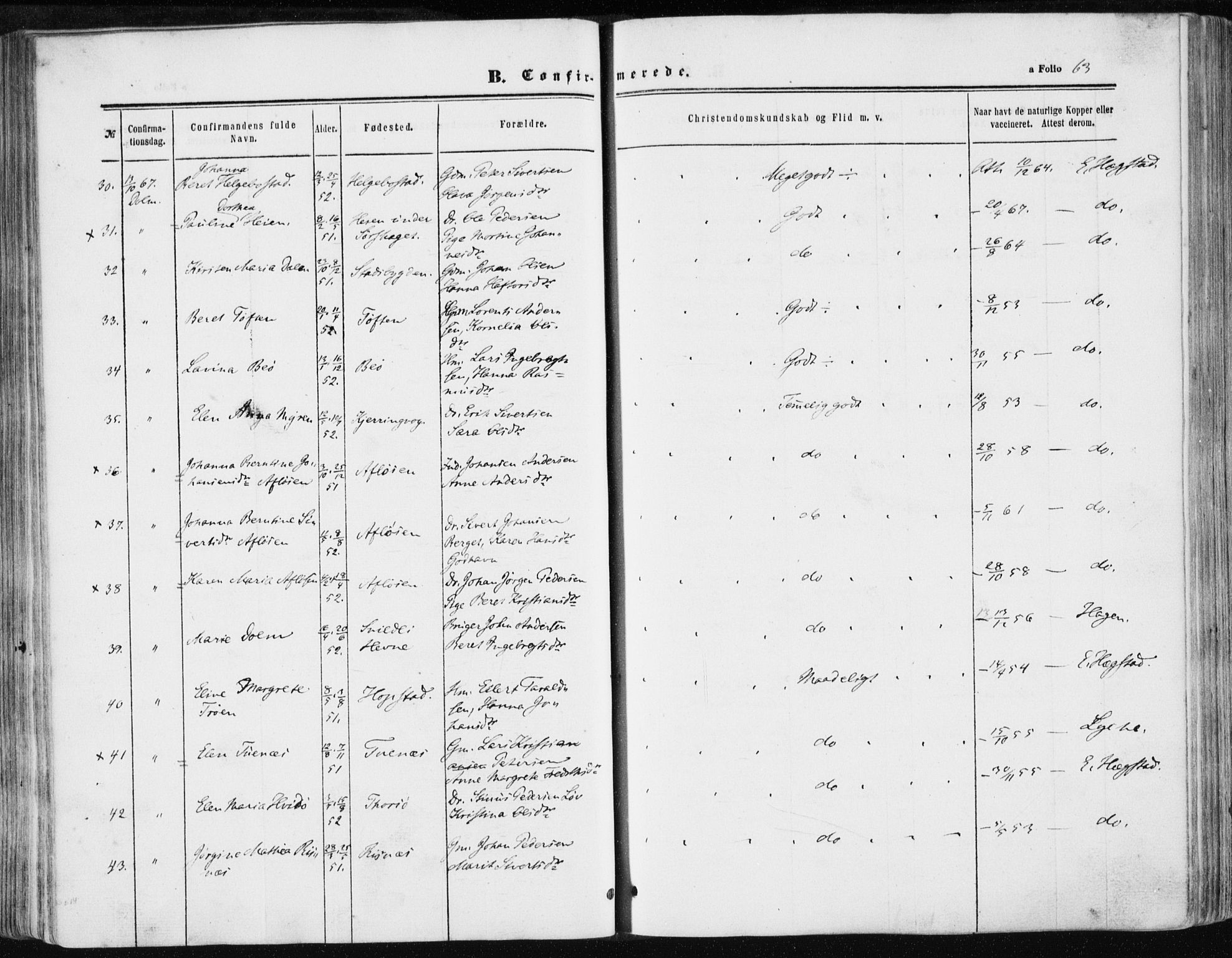 Ministerialprotokoller, klokkerbøker og fødselsregistre - Sør-Trøndelag, AV/SAT-A-1456/634/L0531: Ministerialbok nr. 634A07, 1861-1870, s. 63