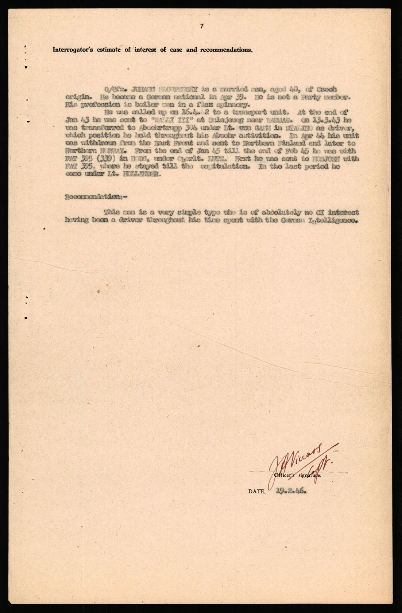 Forsvaret, Forsvarets overkommando II, RA/RAFA-3915/D/Db/L0041: CI Questionaires.  Diverse nasjonaliteter., 1945-1946, s. 521