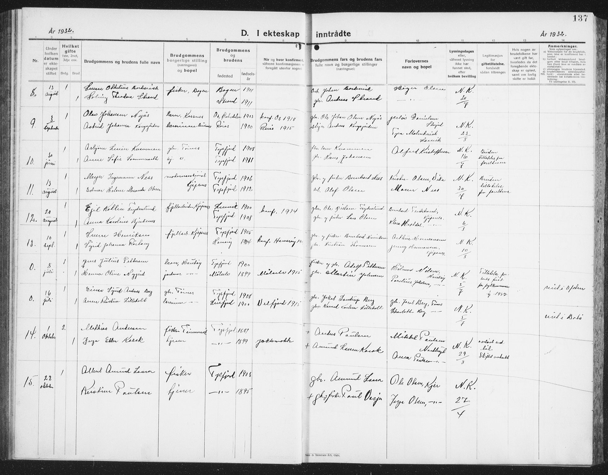 Ministerialprotokoller, klokkerbøker og fødselsregistre - Nordland, AV/SAT-A-1459/861/L0879: Klokkerbok nr. 861C05, 1926-1939, s. 137