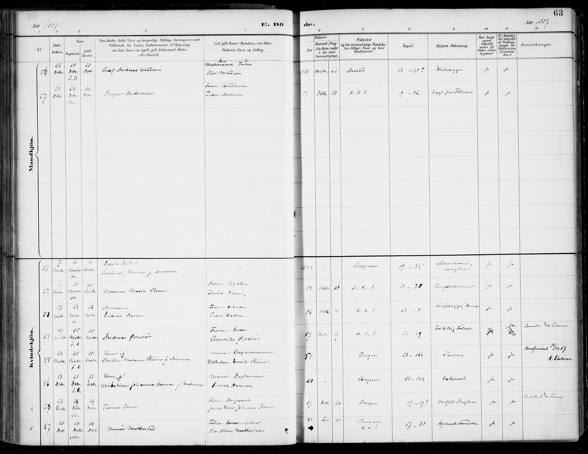 Korskirken sokneprestembete, AV/SAB-A-76101/H/Hab: Klokkerbok nr. E 4, 1884-1910, s. 63