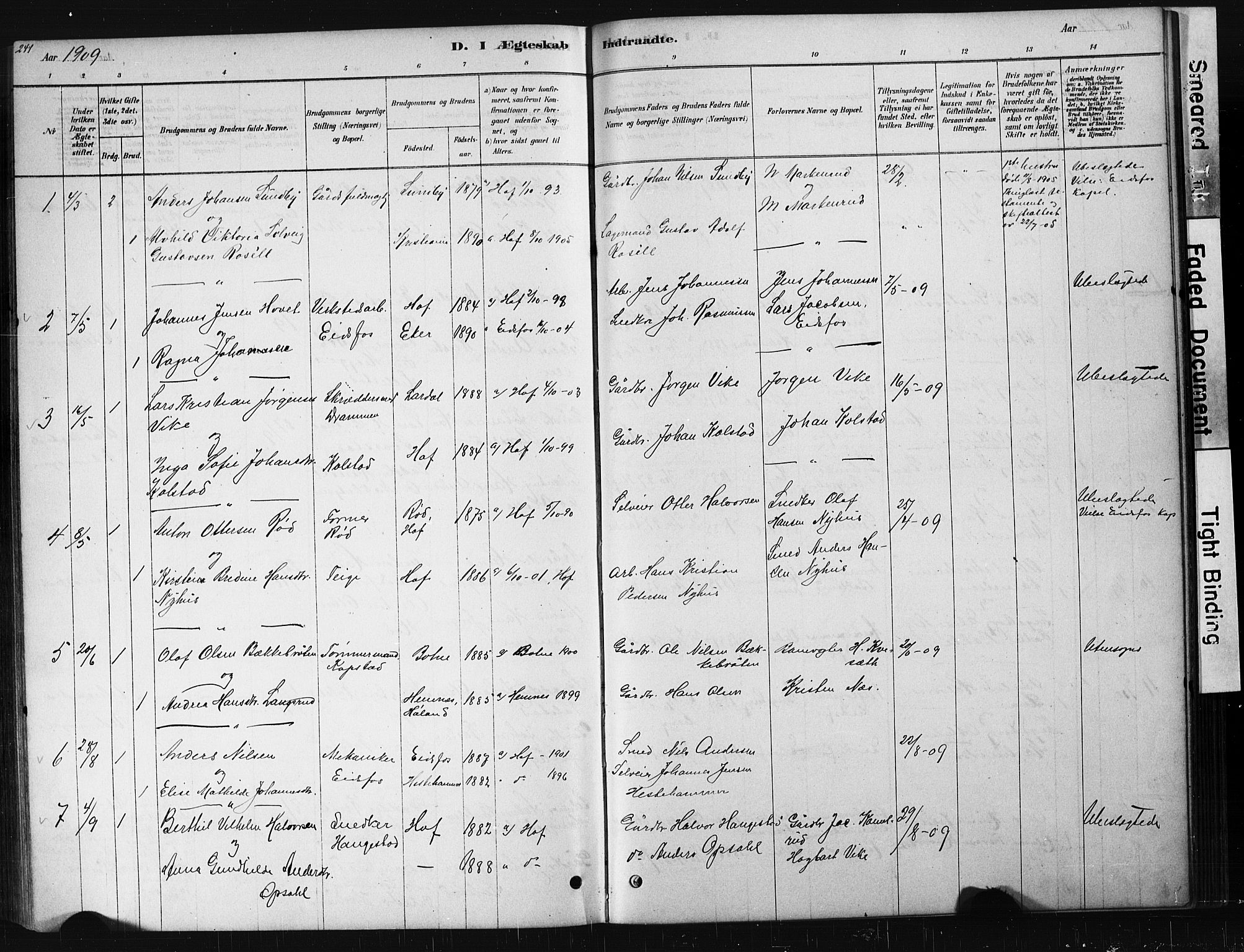 Hof kirkebøker, AV/SAKO-A-64/G/Ga/L0004: Klokkerbok nr. I 4, 1878-1930, s. 241