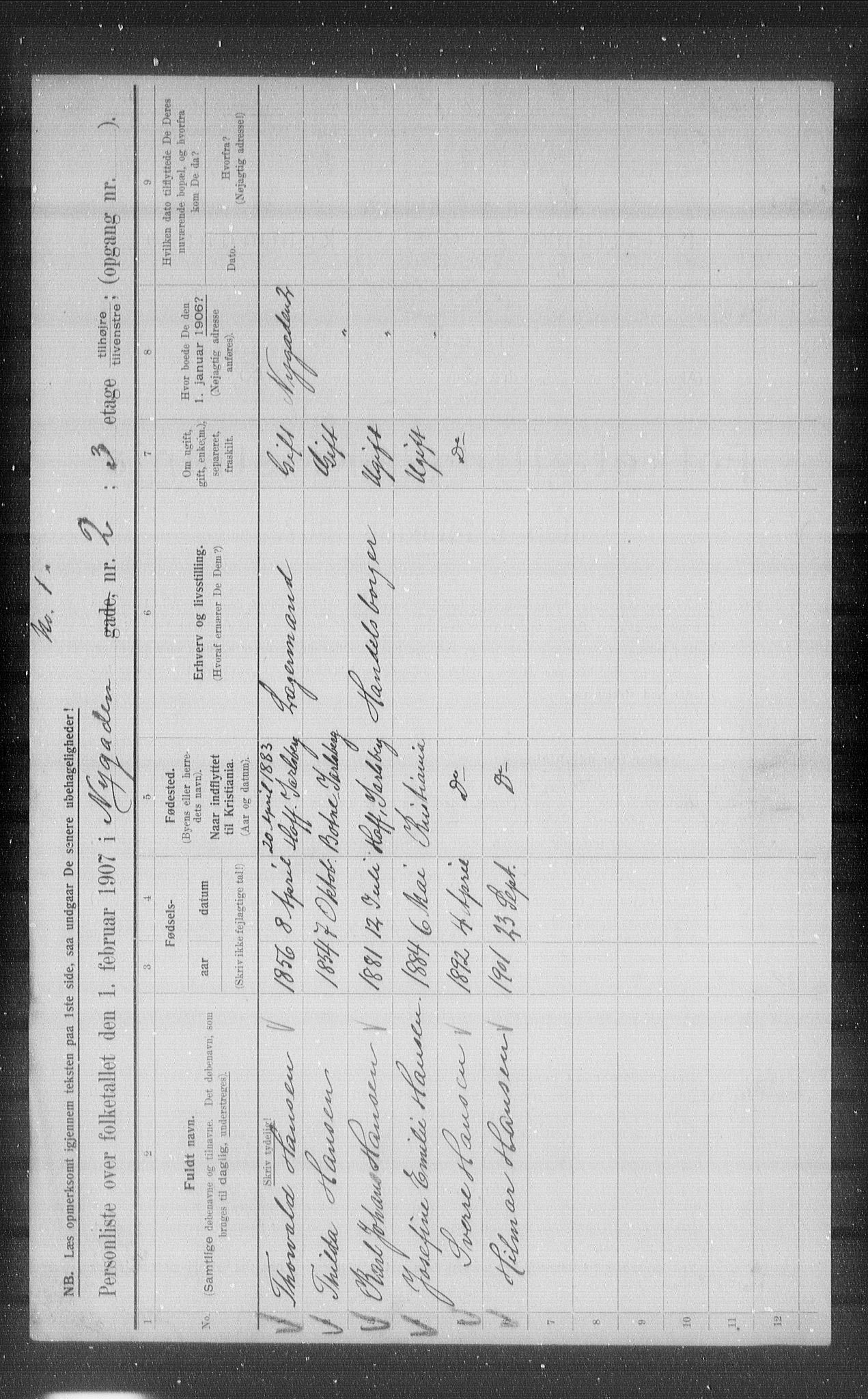 OBA, Kommunal folketelling 1.2.1907 for Kristiania kjøpstad, 1907, s. 37912