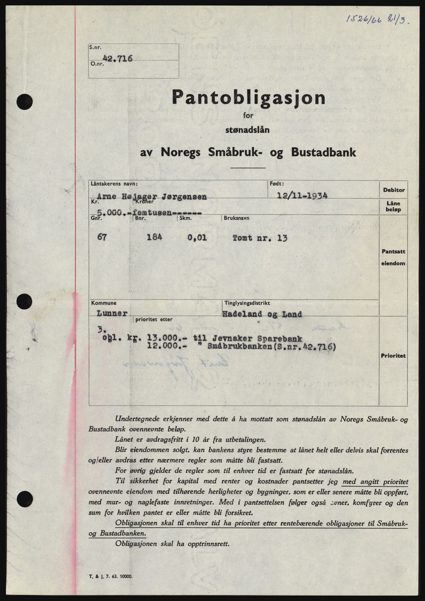 Hadeland og Land tingrett, SAH/TING-010/H/Hb/Hbc/L0062: Pantebok nr. B62, 1966-1966, Dagboknr: 1526/1966