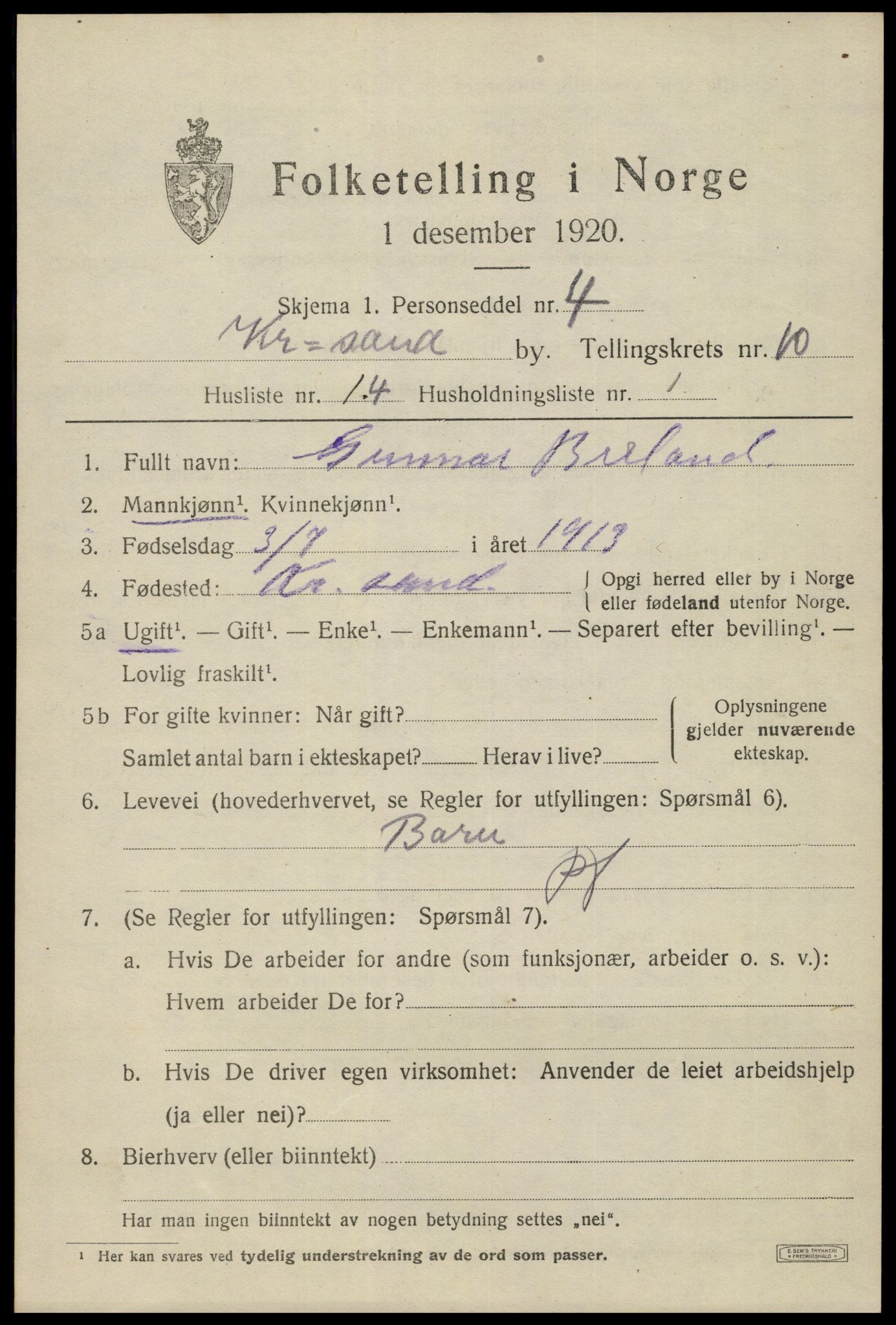 SAK, Folketelling 1920 for 1001 Kristiansand kjøpstad, 1920, s. 23889