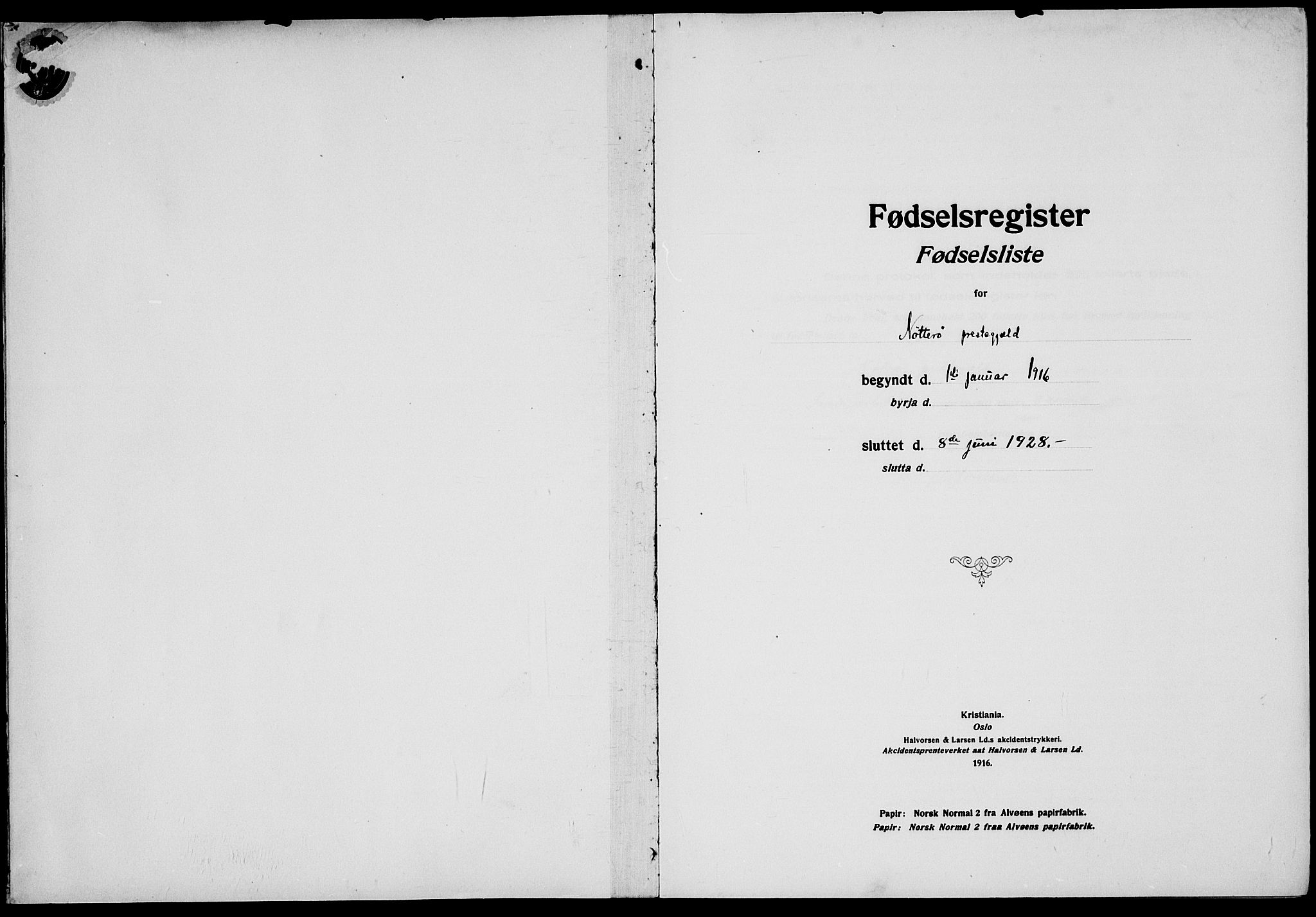 Nøtterøy kirkebøker, AV/SAKO-A-354/J/Ja/L0001: Fødselsregister nr. 1, 1916-1928