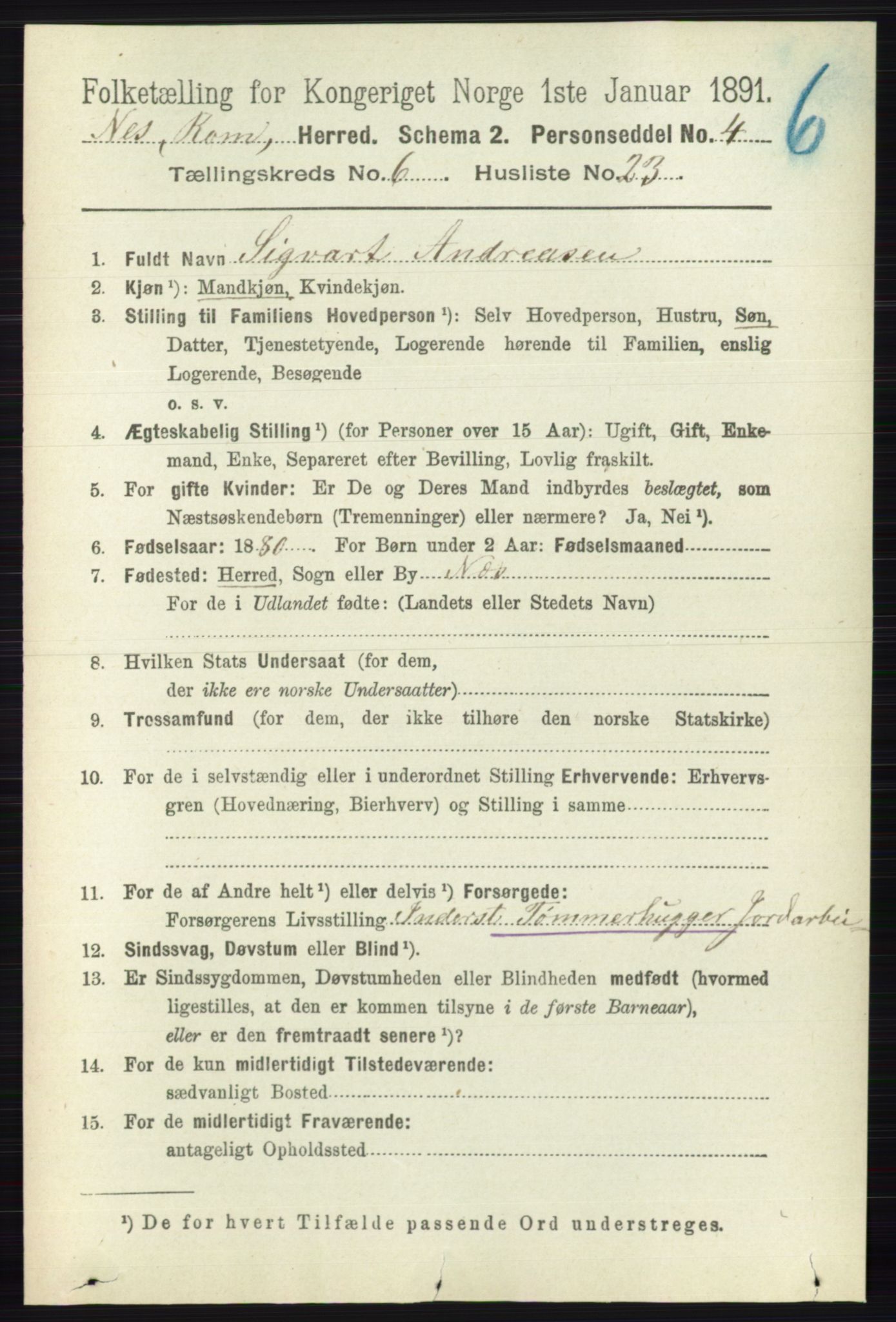 RA, Folketelling 1891 for 0236 Nes herred, 1891, s. 3511
