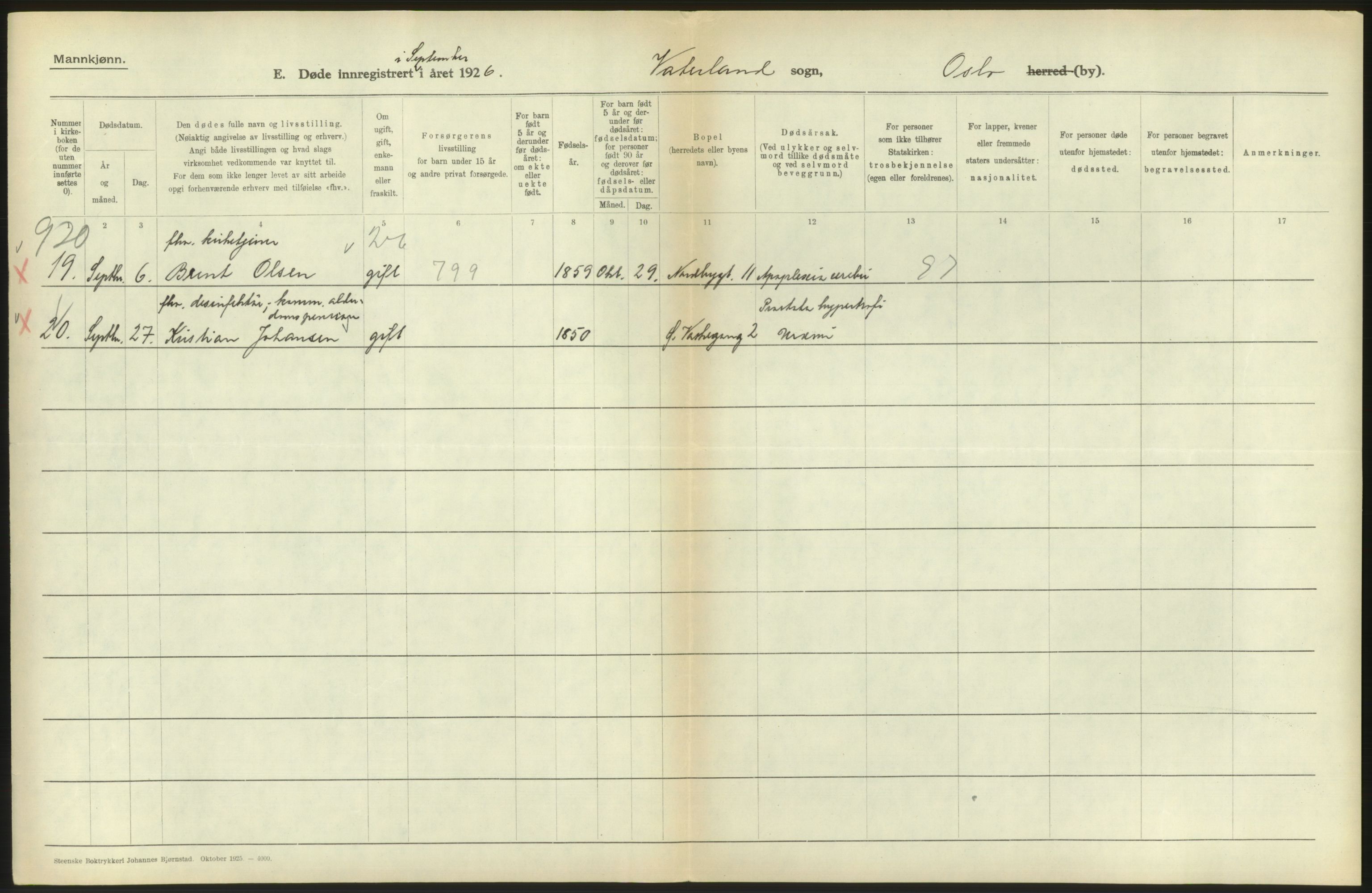 Statistisk sentralbyrå, Sosiodemografiske emner, Befolkning, AV/RA-S-2228/D/Df/Dfc/Dfcf/L0009: Oslo: Døde menn, 1926, s. 472