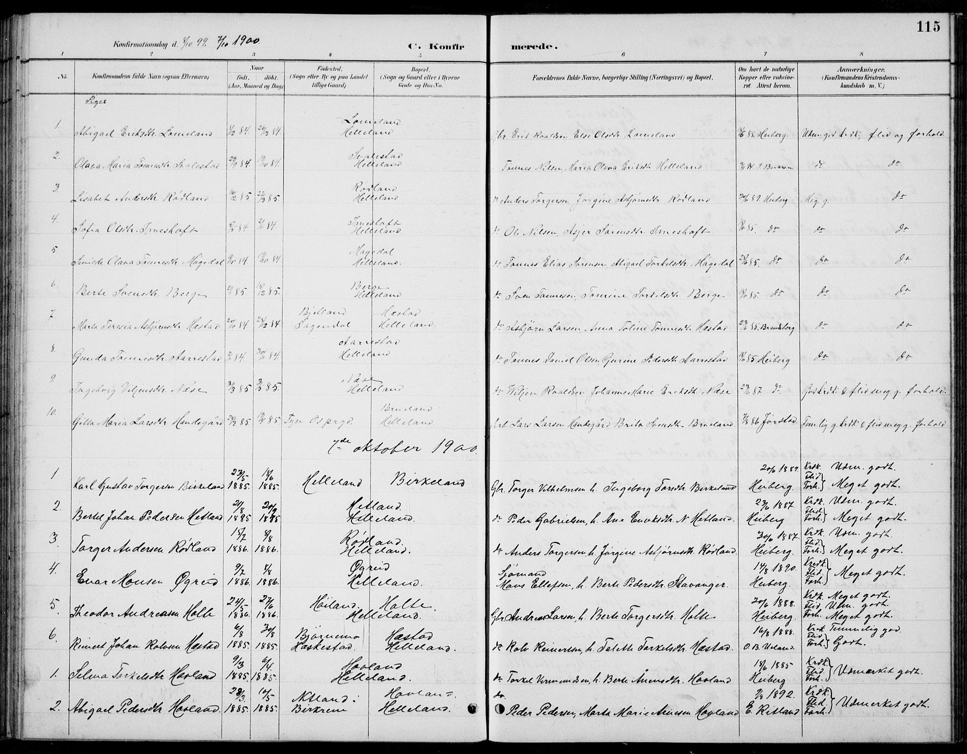 Helleland sokneprestkontor, SAST/A-101810: Klokkerbok nr. B 4, 1887-1941, s. 115