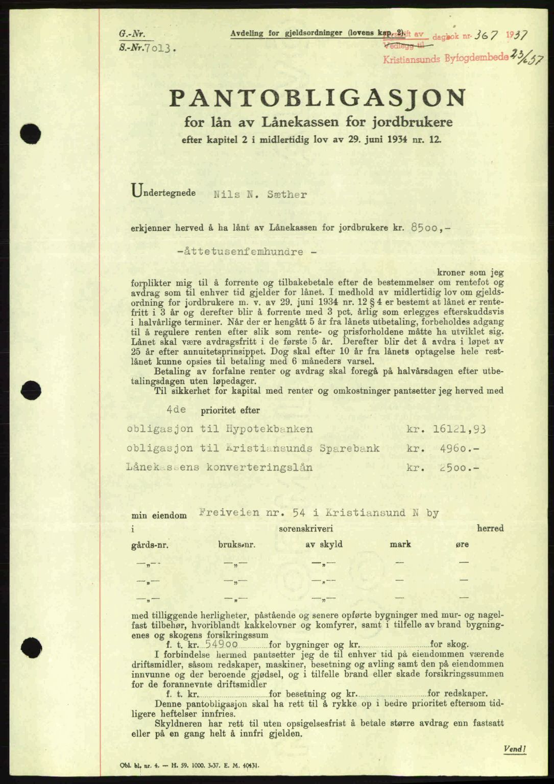 Kristiansund byfogd, AV/SAT-A-4587/A/27: Pantebok nr. 29, 1936-1937, Dagboknr: 367/1937