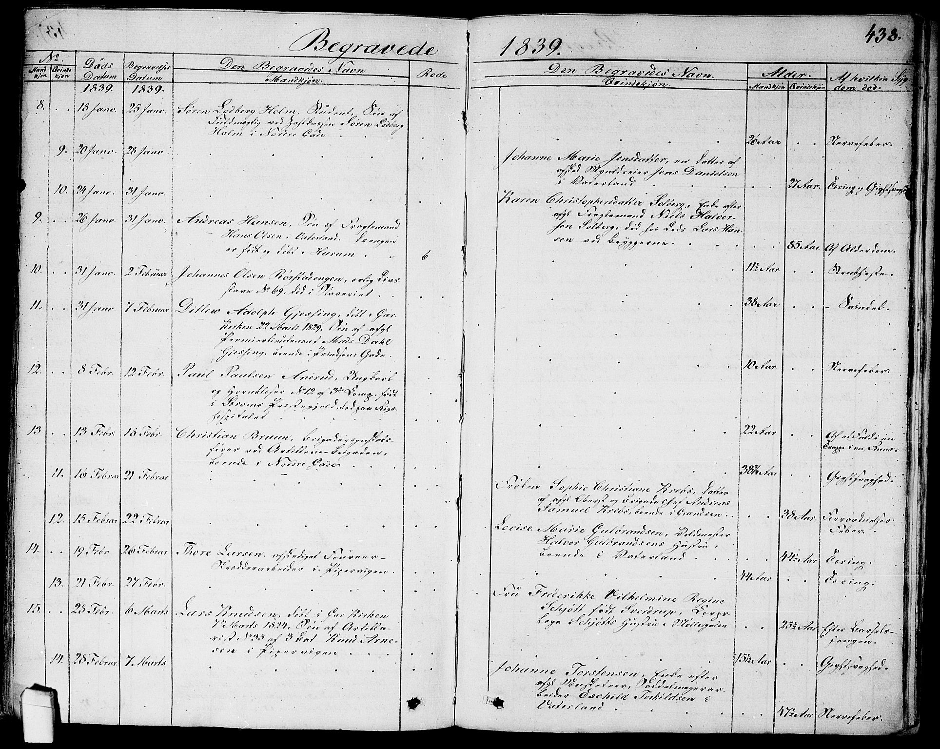 Garnisonsmenigheten Kirkebøker, SAO/A-10846/G/Ga/L0004: Klokkerbok nr. 4, 1828-1840, s. 438