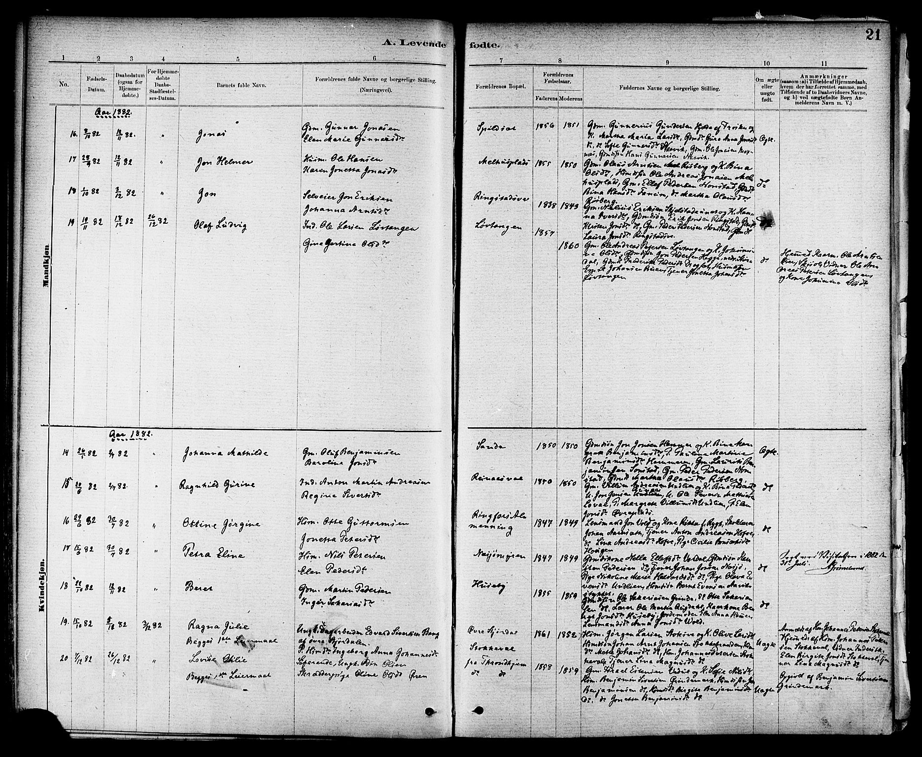 Ministerialprotokoller, klokkerbøker og fødselsregistre - Nord-Trøndelag, SAT/A-1458/714/L0130: Ministerialbok nr. 714A01, 1878-1895, s. 21