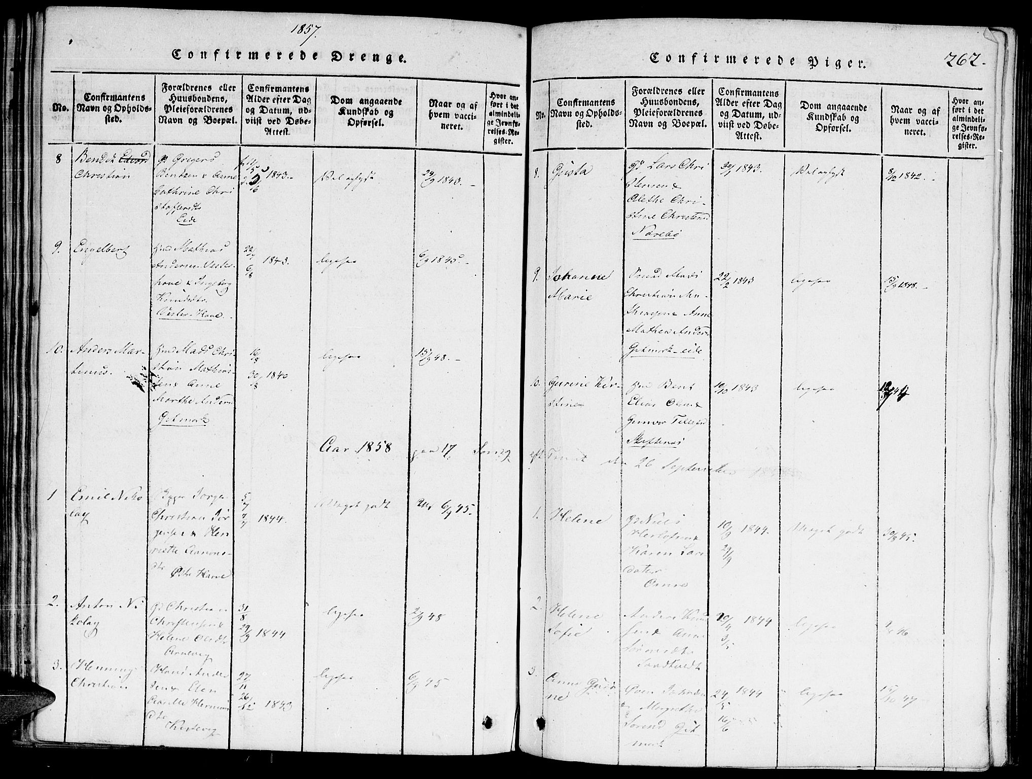 Hommedal sokneprestkontor, SAK/1111-0023/F/Fa/Faa/L0001: Ministerialbok nr. A 1, 1816-1860, s. 262