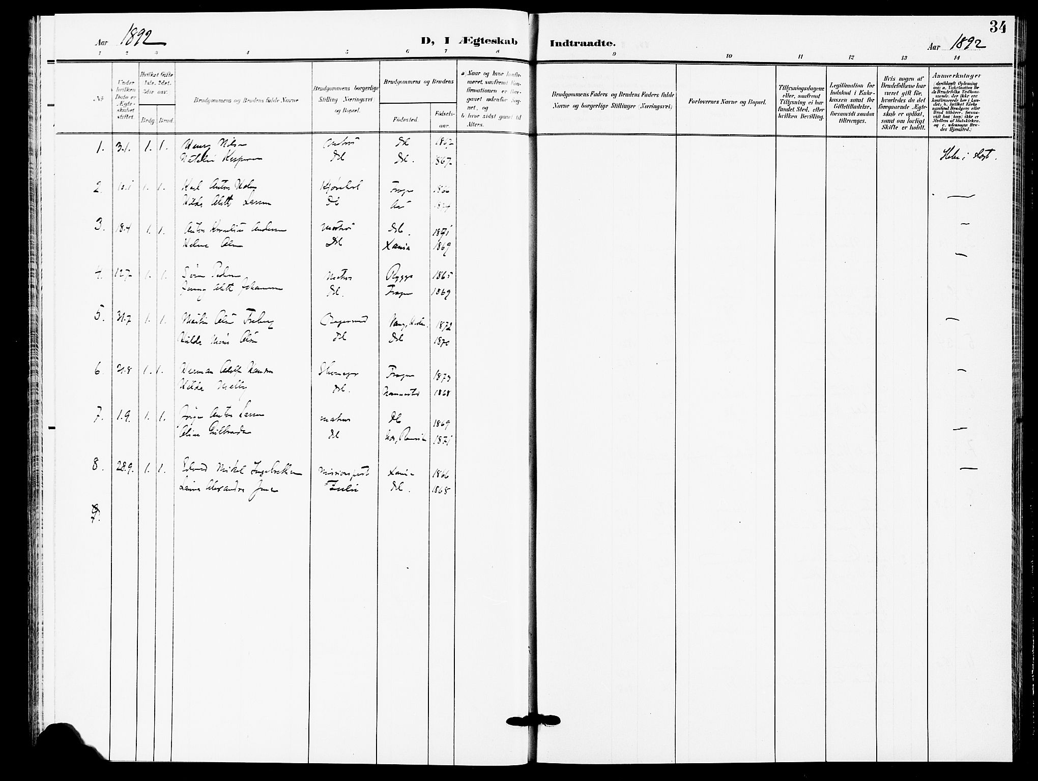 Drøbak prestekontor Kirkebøker, SAO/A-10142a/F/Fb/L0002: Ministerialbok nr. II 2, 1891-1896, s. 34