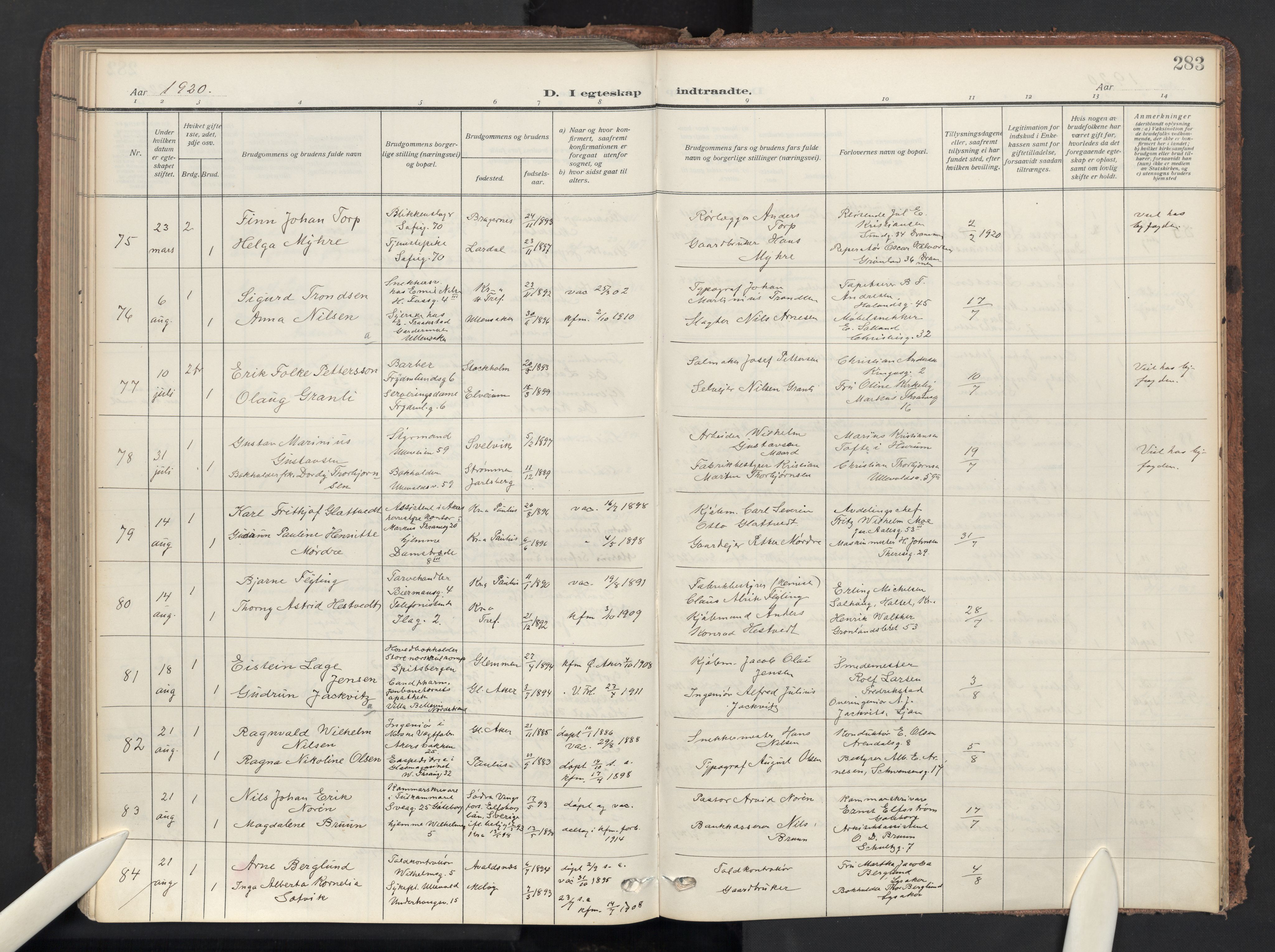 Gamle Aker prestekontor Kirkebøker, AV/SAO-A-10617a/F/L0015: Ministerialbok nr. 15, 1911-1924, s. 283
