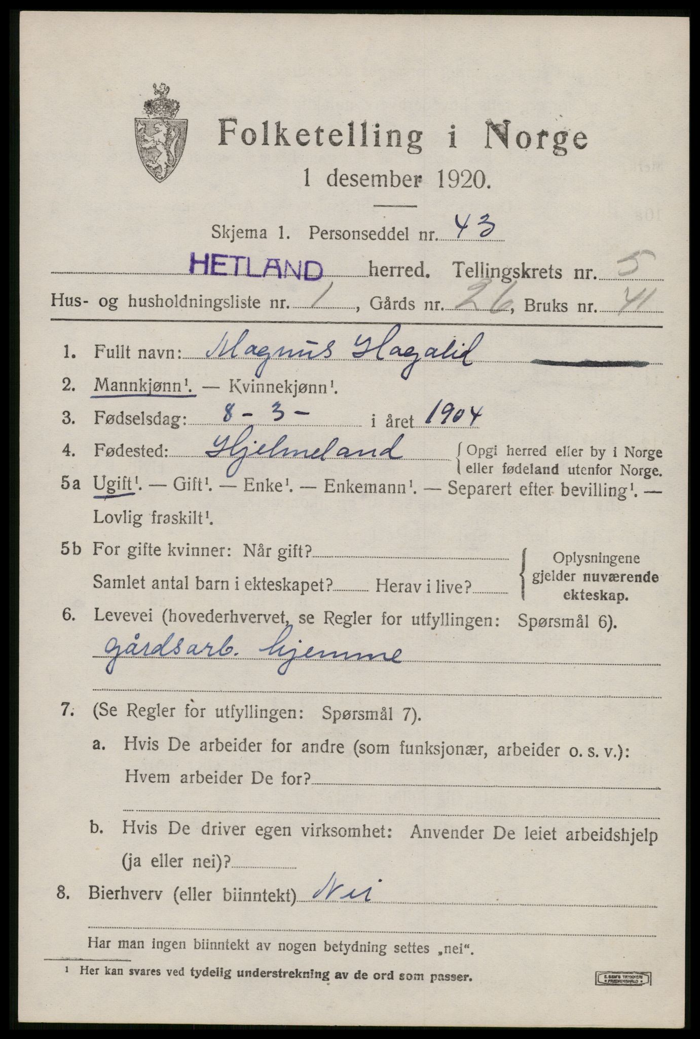 SAST, Folketelling 1920 for 1126 Hetland herred, 1920, s. 8235