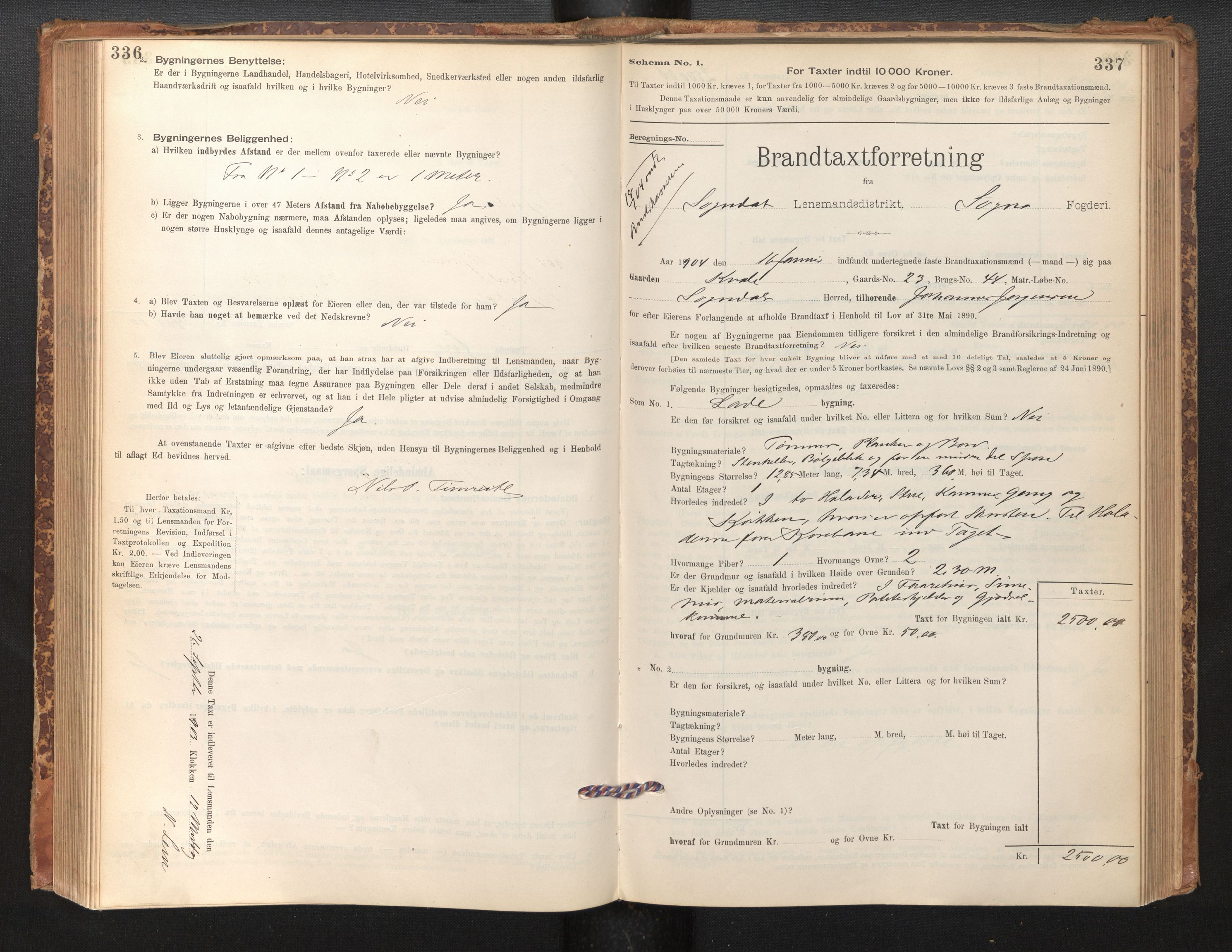 Lensmannen i Sogndal, SAB/A-29901/0012/L0008: Branntakstprotokoll, skjematakst, 1895-1906, s. 336-337
