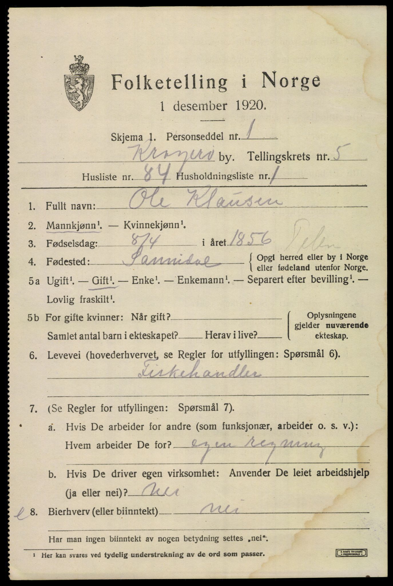SAKO, Folketelling 1920 for 0801 Kragerø kjøpstad, 1920, s. 9027