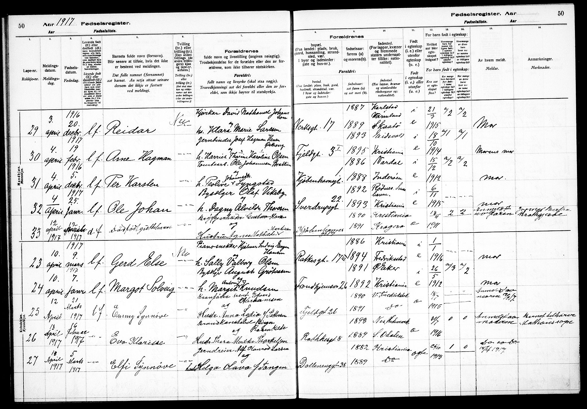 Petrus prestekontor Kirkebøker, AV/SAO-A-10872/J/Ja/L0001: Fødselsregister nr. 1, 1916-1922, s. 50