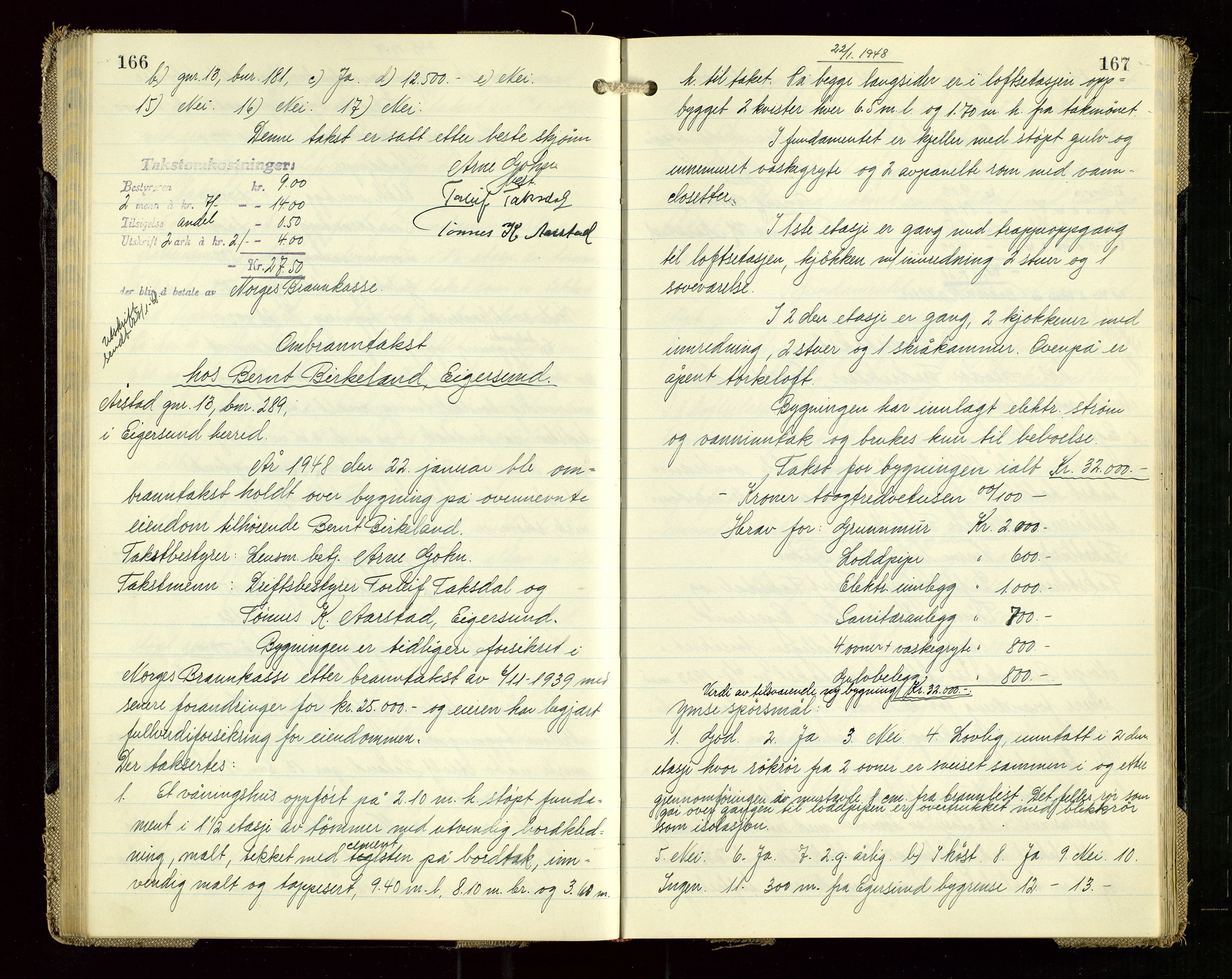 Eigersund lensmannskontor, SAST/A-100171/Goa/L0008: "Branntakstprotokoll", 1947-1948, s. 166-167