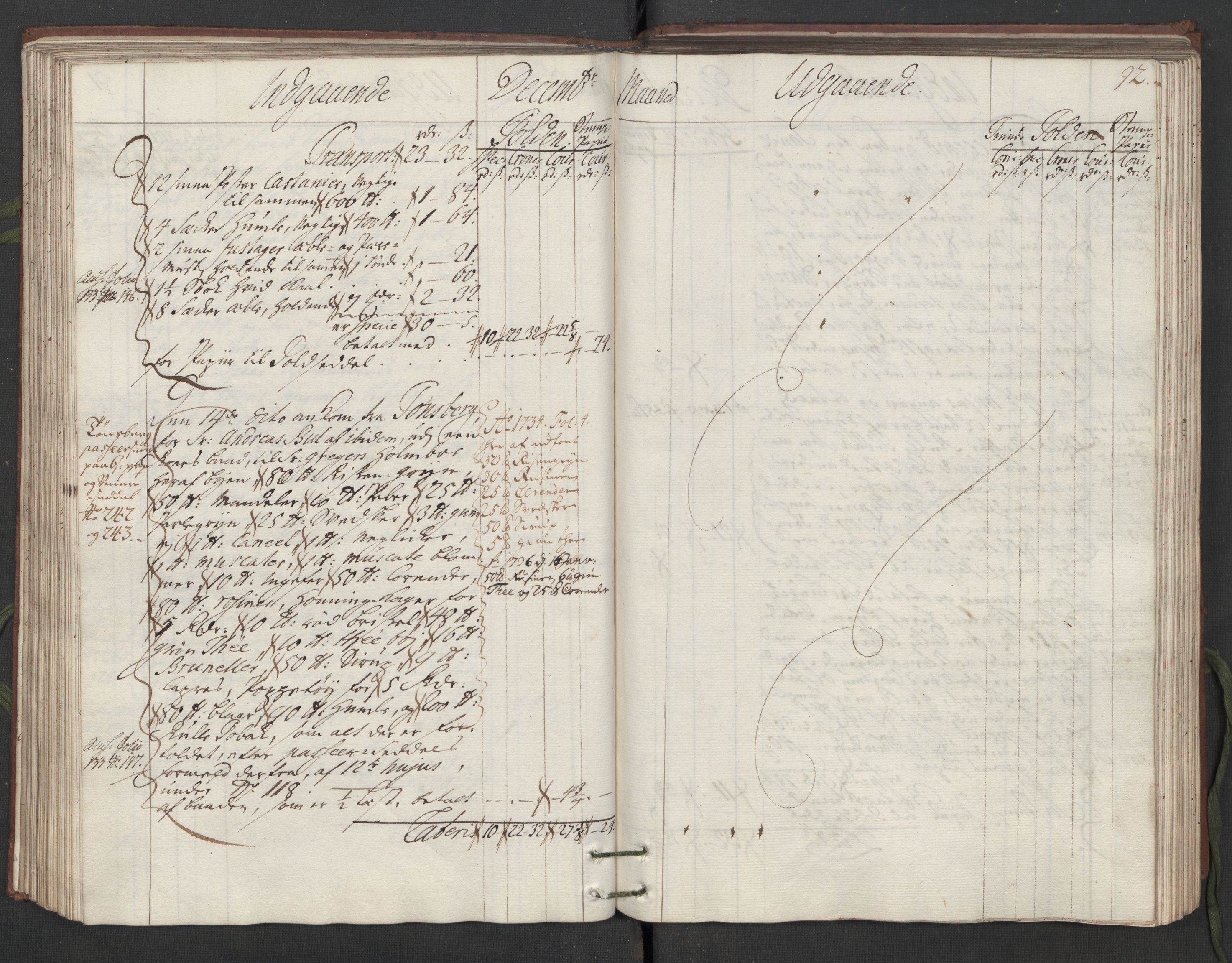 Generaltollkammeret, tollregnskaper, AV/RA-EA-5490/R05/L0014/0001: Tollregnskaper Moss, Son, Krokstad / Hovedtollbok, 1733, s. 91b-92a