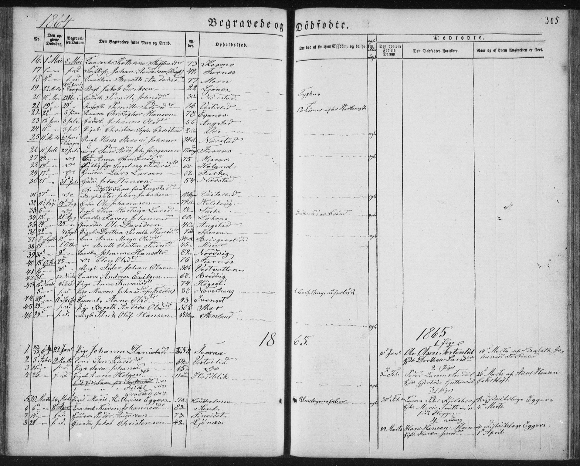 Ministerialprotokoller, klokkerbøker og fødselsregistre - Nordland, AV/SAT-A-1459/852/L0738: Ministerialbok nr. 852A08, 1849-1865, s. 305