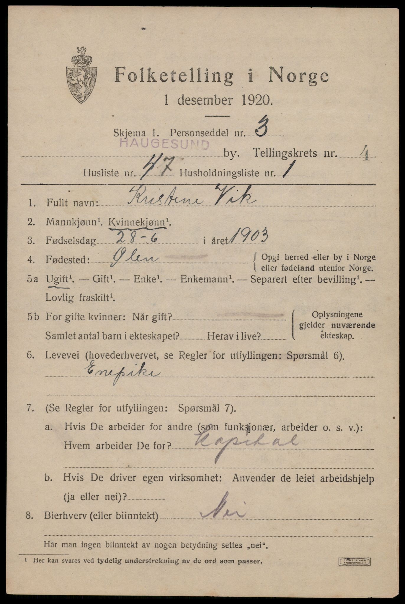 SAST, Folketelling 1920 for 1106 Haugesund kjøpstad, 1920, s. 16173