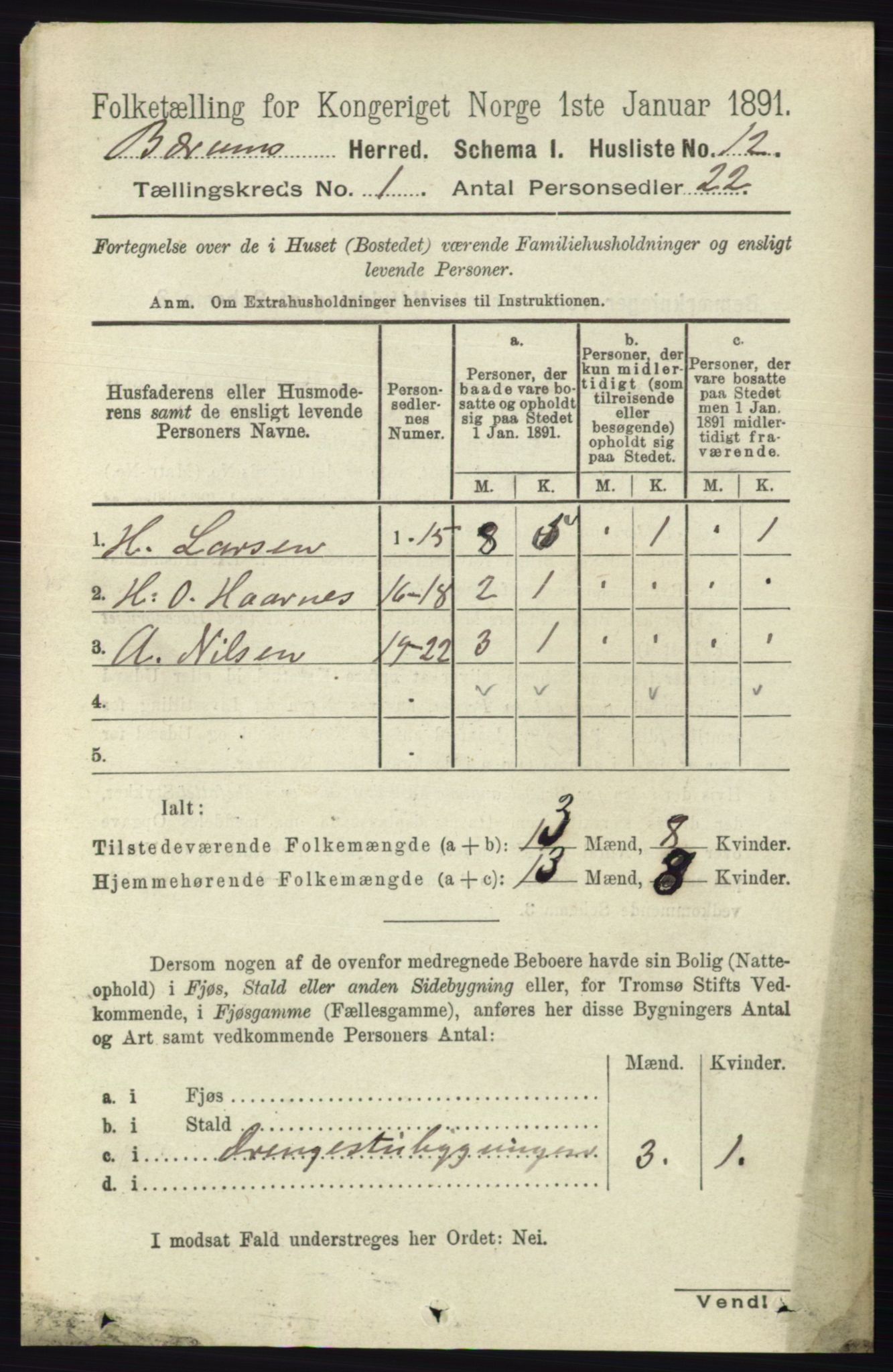 RA, Folketelling 1891 for 0219 Bærum herred, 1891, s. 54