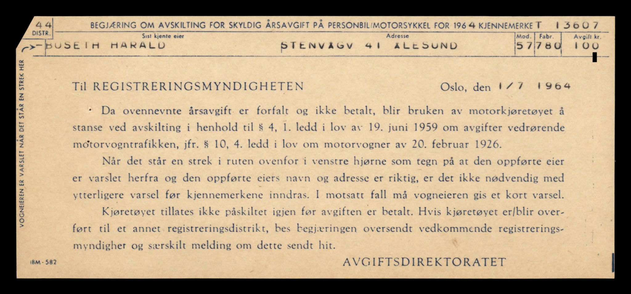 Møre og Romsdal vegkontor - Ålesund trafikkstasjon, AV/SAT-A-4099/F/Fe/L0040: Registreringskort for kjøretøy T 13531 - T 13709, 1927-1998, s. 1354