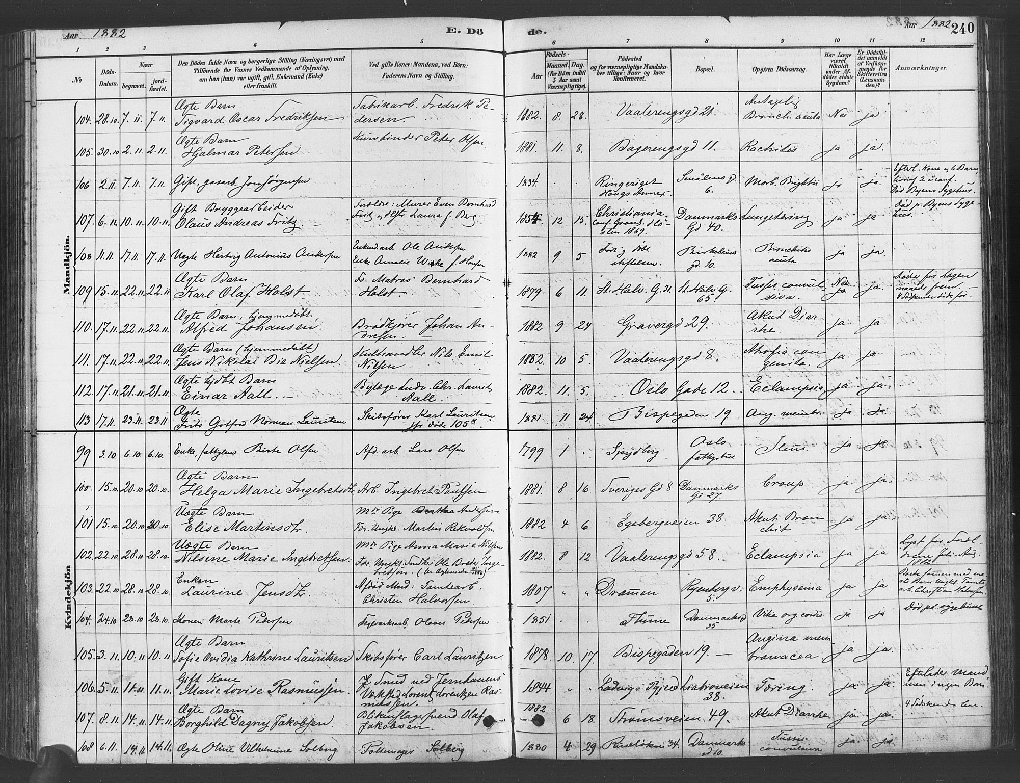 Gamlebyen prestekontor Kirkebøker, AV/SAO-A-10884/F/Fa/L0006: Ministerialbok nr. 6, 1881-1890, s. 240