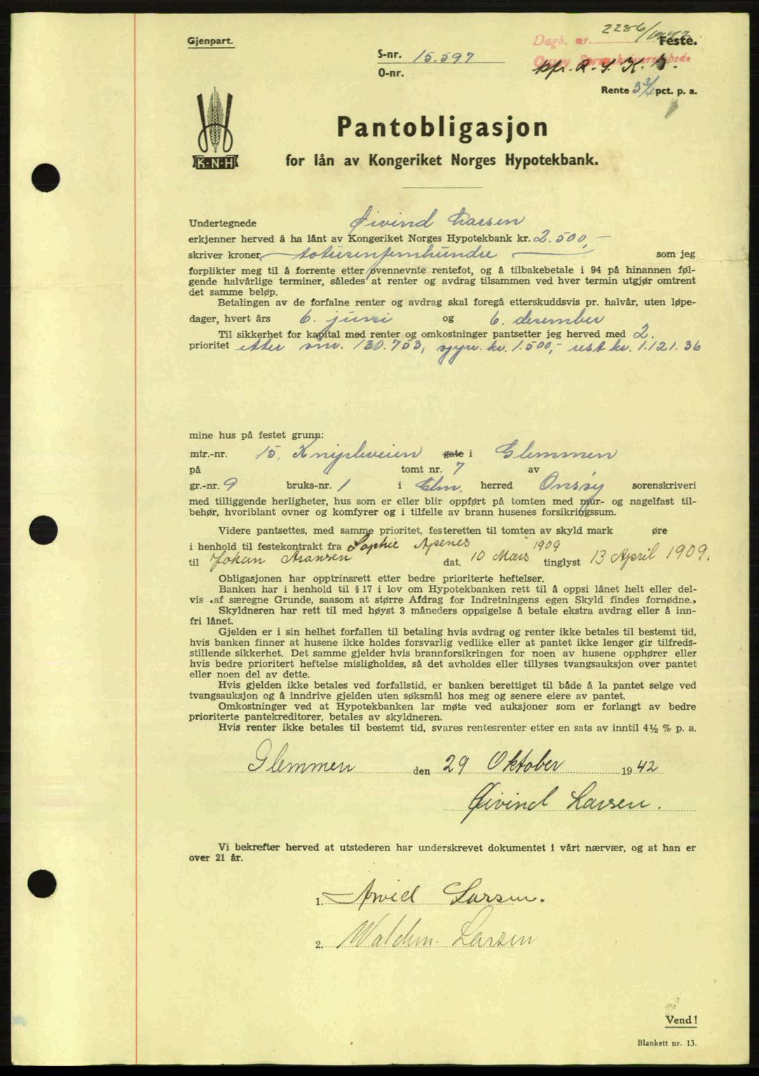 Onsøy sorenskriveri, SAO/A-10474/G/Ga/Gac/L0003: Pantebok nr. B3, 1940-1944, Dagboknr: 2286/1942