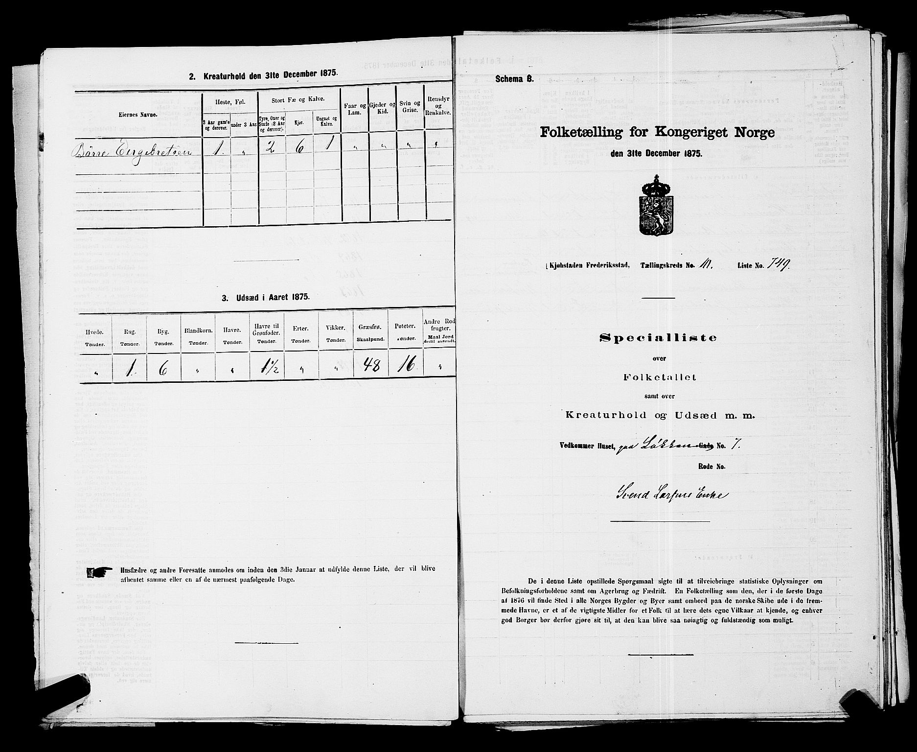 RA, Folketelling 1875 for 0103B Fredrikstad prestegjeld, Fredrikstad kjøpstad, 1875, s. 1714