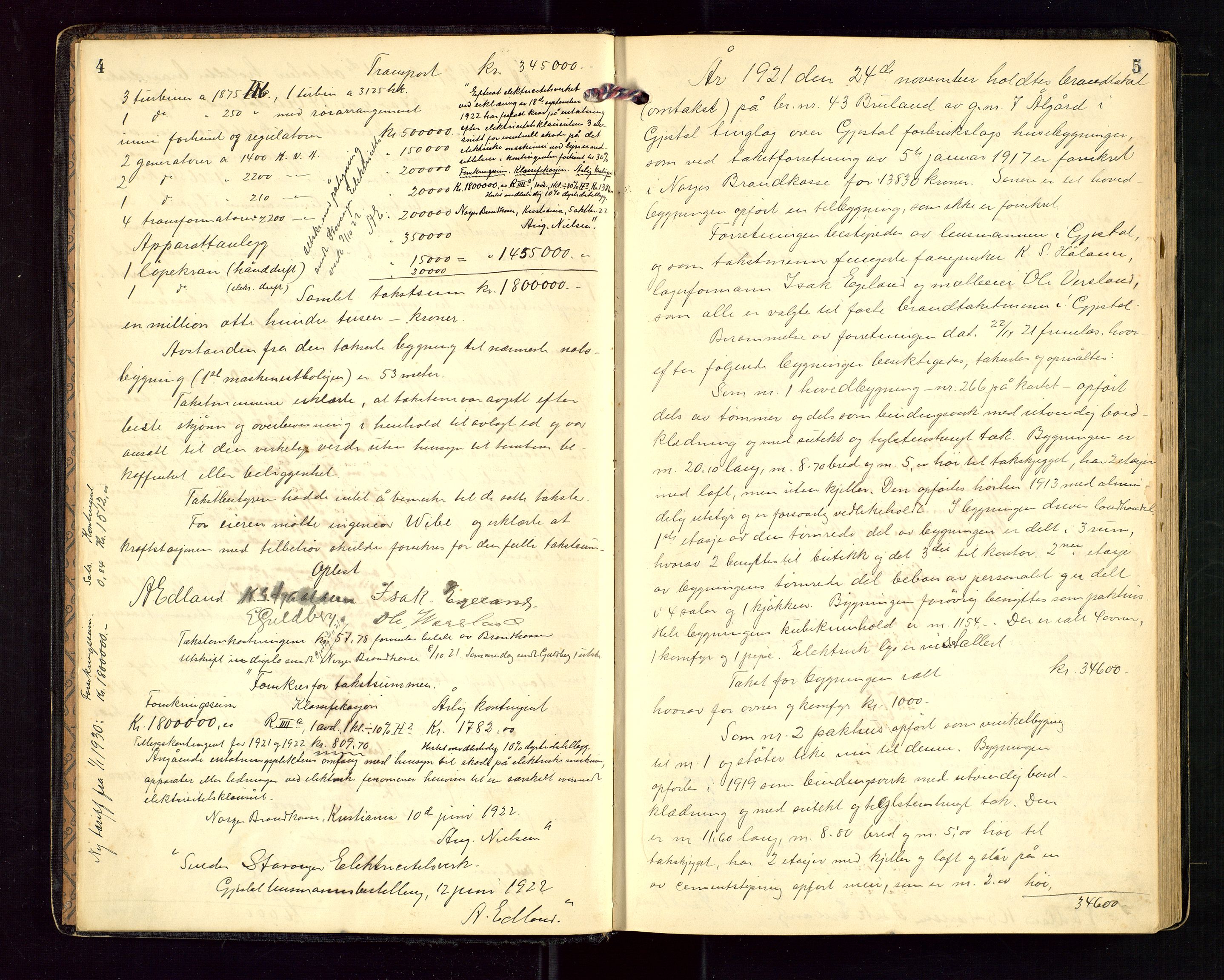 Gjesdal lensmannskontor, AV/SAST-A-100441/Go/L0003: Branntakstprotokoll, 1921-1944, s. 4-5