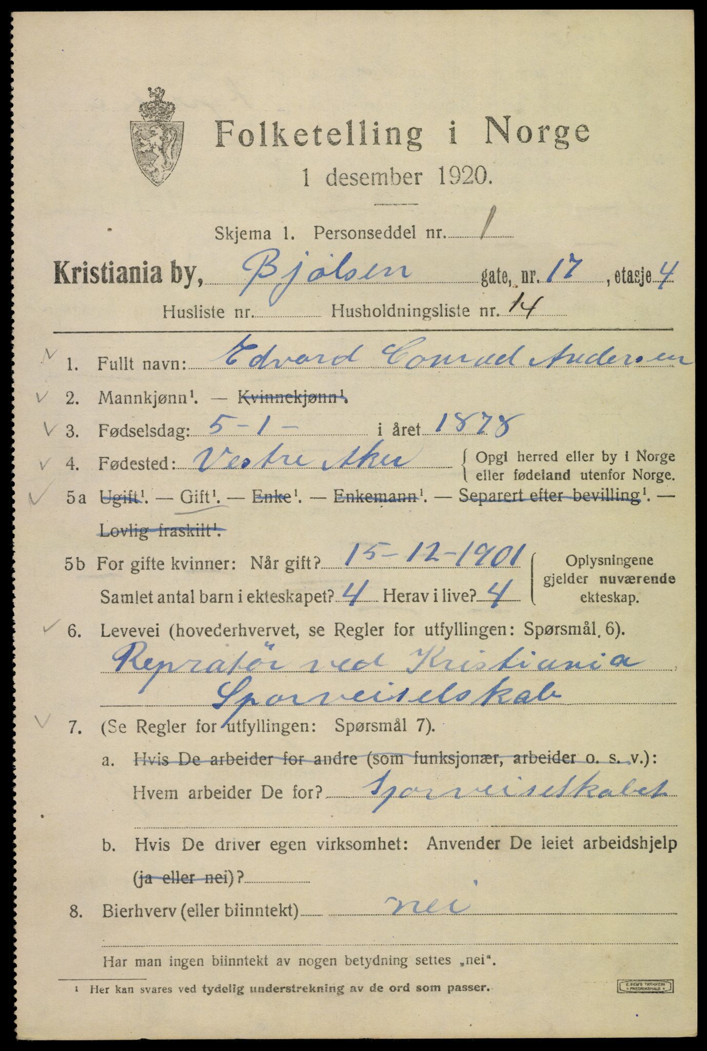 SAO, Folketelling 1920 for 0301 Kristiania kjøpstad, 1920, s. 163203