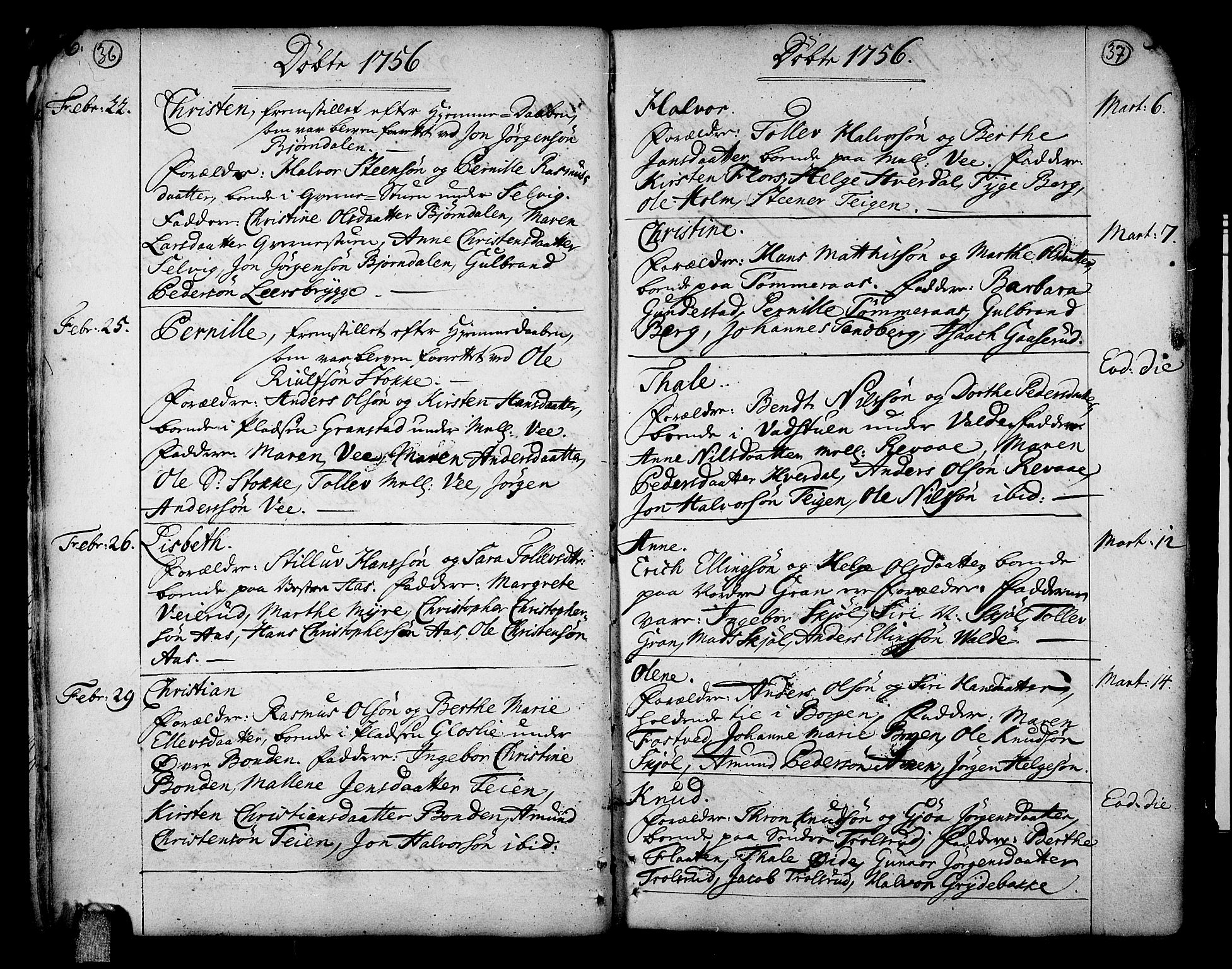 Sande Kirkebøker, AV/SAKO-A-53/F/Fa/L0001: Ministerialbok nr. 1, 1753-1803, s. 36-37