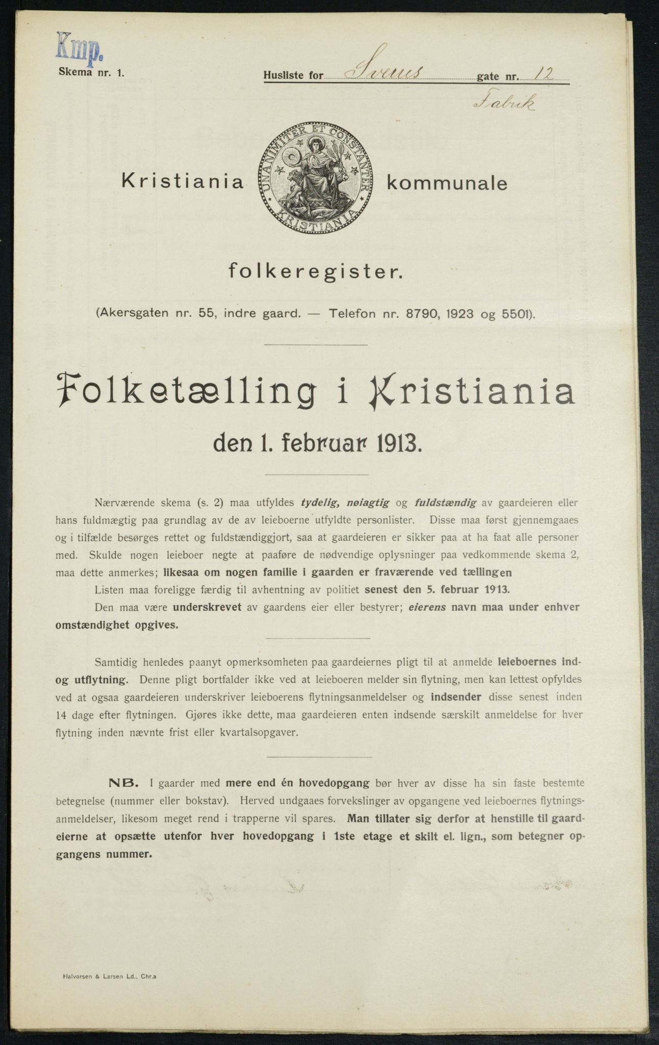 OBA, Kommunal folketelling 1.2.1913 for Kristiania, 1913, s. 106006