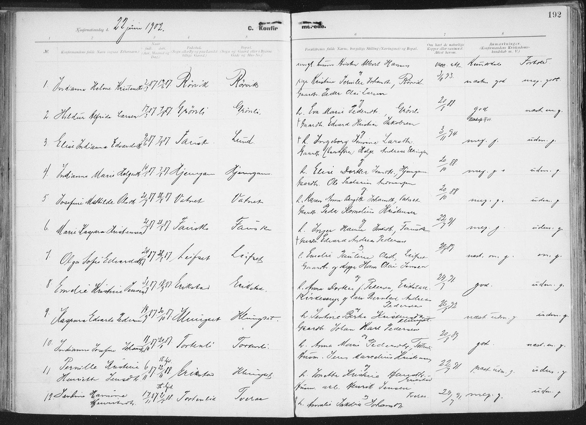 Ministerialprotokoller, klokkerbøker og fødselsregistre - Nordland, AV/SAT-A-1459/849/L0696: Ministerialbok nr. 849A08, 1898-1910, s. 192