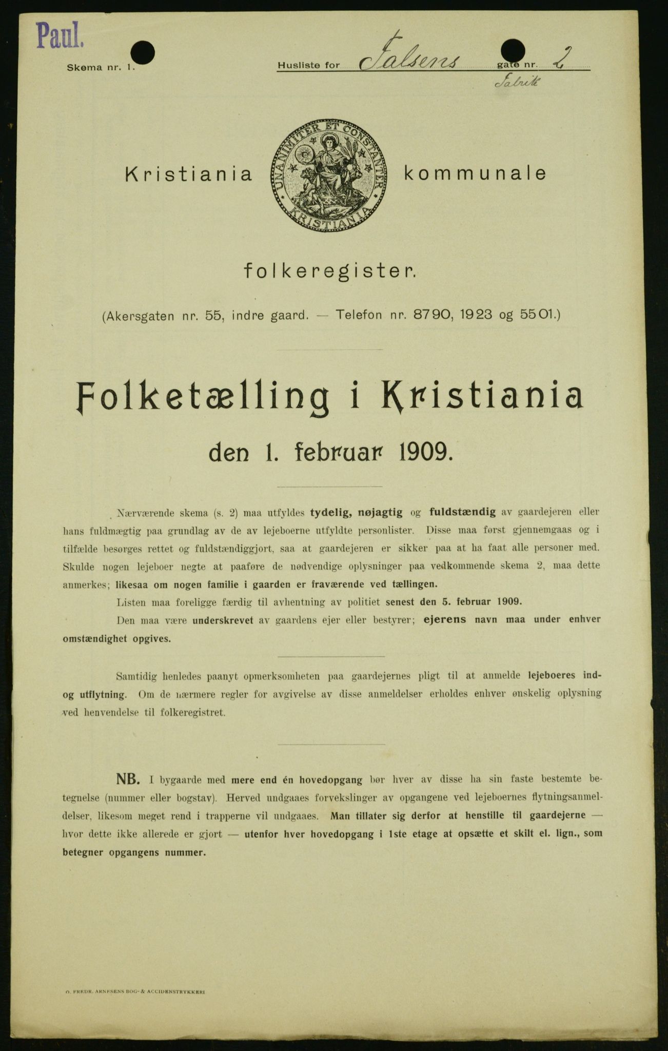 OBA, Kommunal folketelling 1.2.1909 for Kristiania kjøpstad, 1909, s. 20992