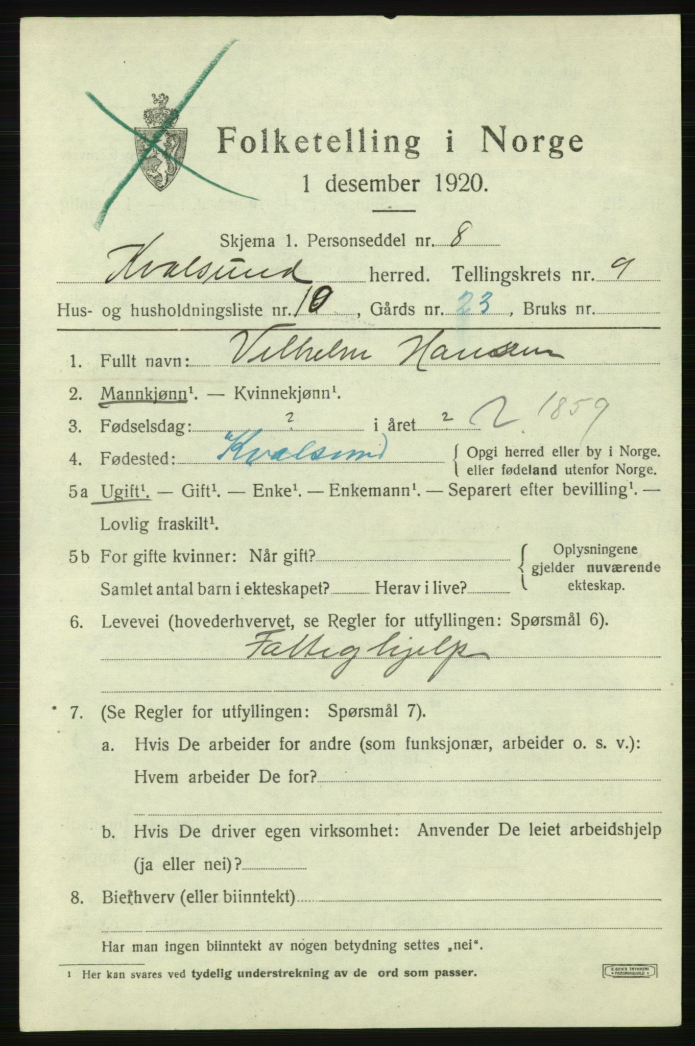 SATØ, Folketelling 1920 for 2017 Kvalsund herred, 1920, s. 2884