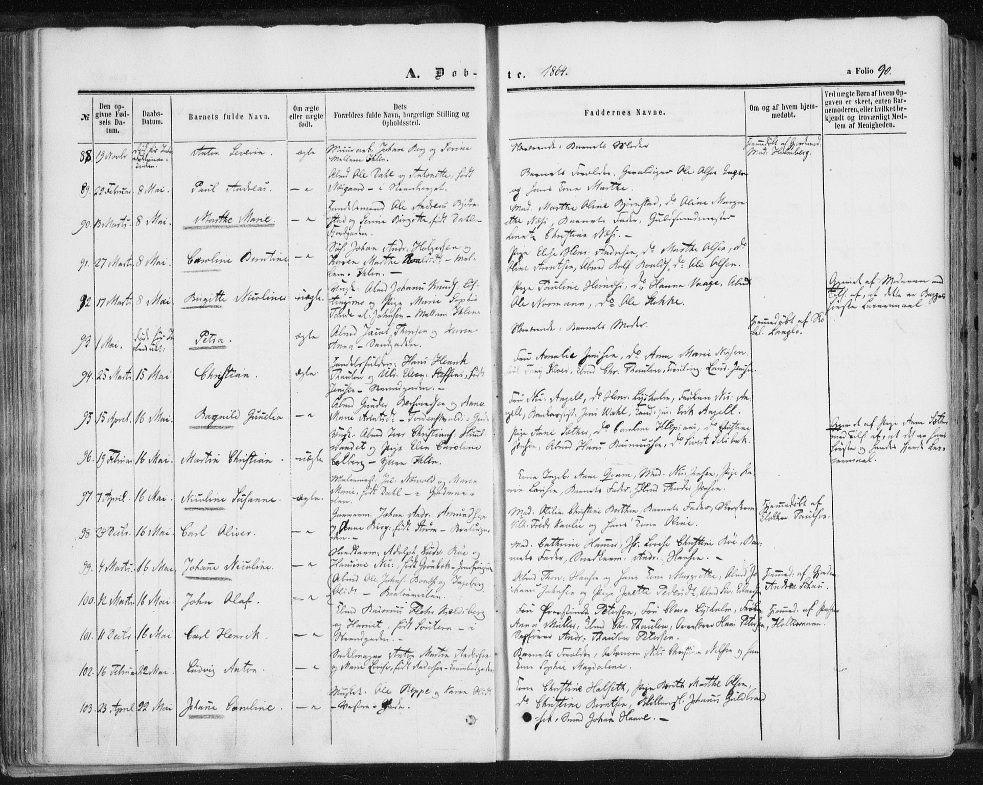 Ministerialprotokoller, klokkerbøker og fødselsregistre - Sør-Trøndelag, SAT/A-1456/602/L0115: Ministerialbok nr. 602A13, 1860-1872, s. 90