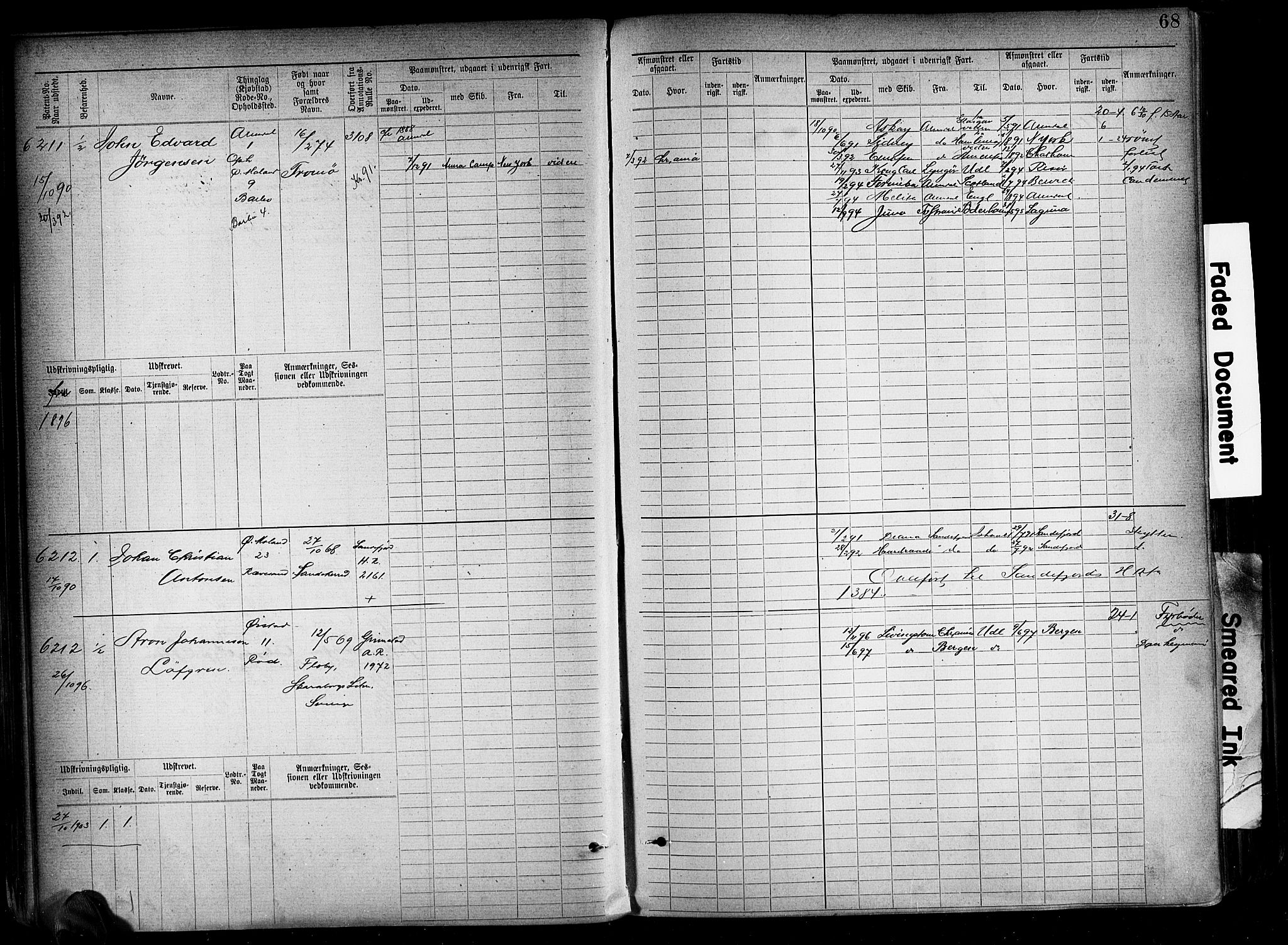 Arendal mønstringskrets, AV/SAK-2031-0012/F/Fb/L0018: Hovedrulle A nr 6077-6849, S-16, 1892-1894, s. 68