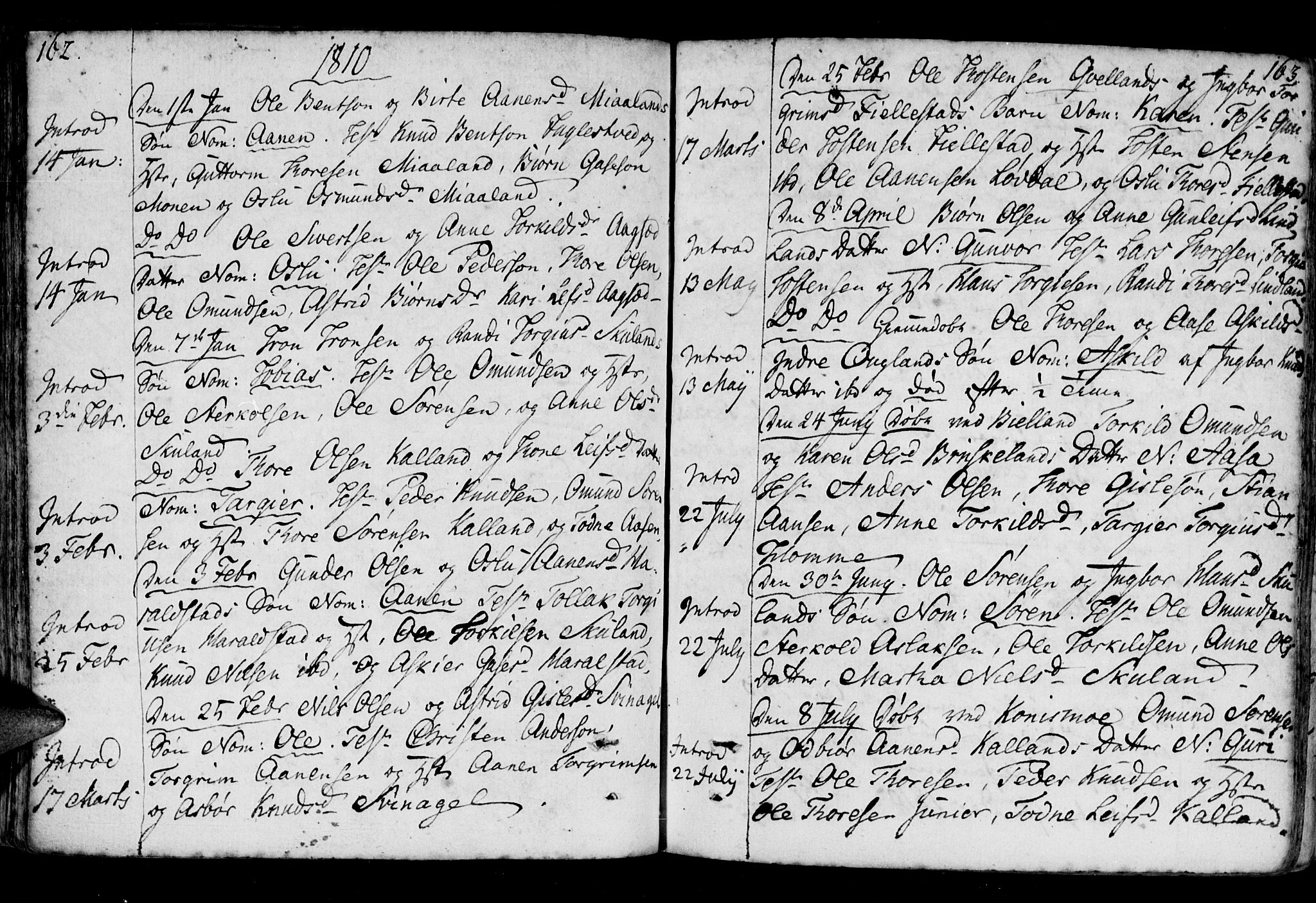 Holum sokneprestkontor, AV/SAK-1111-0022/F/Fa/Fab/L0004: Ministerialbok nr. A 4, 1774-1847, s. 162-163