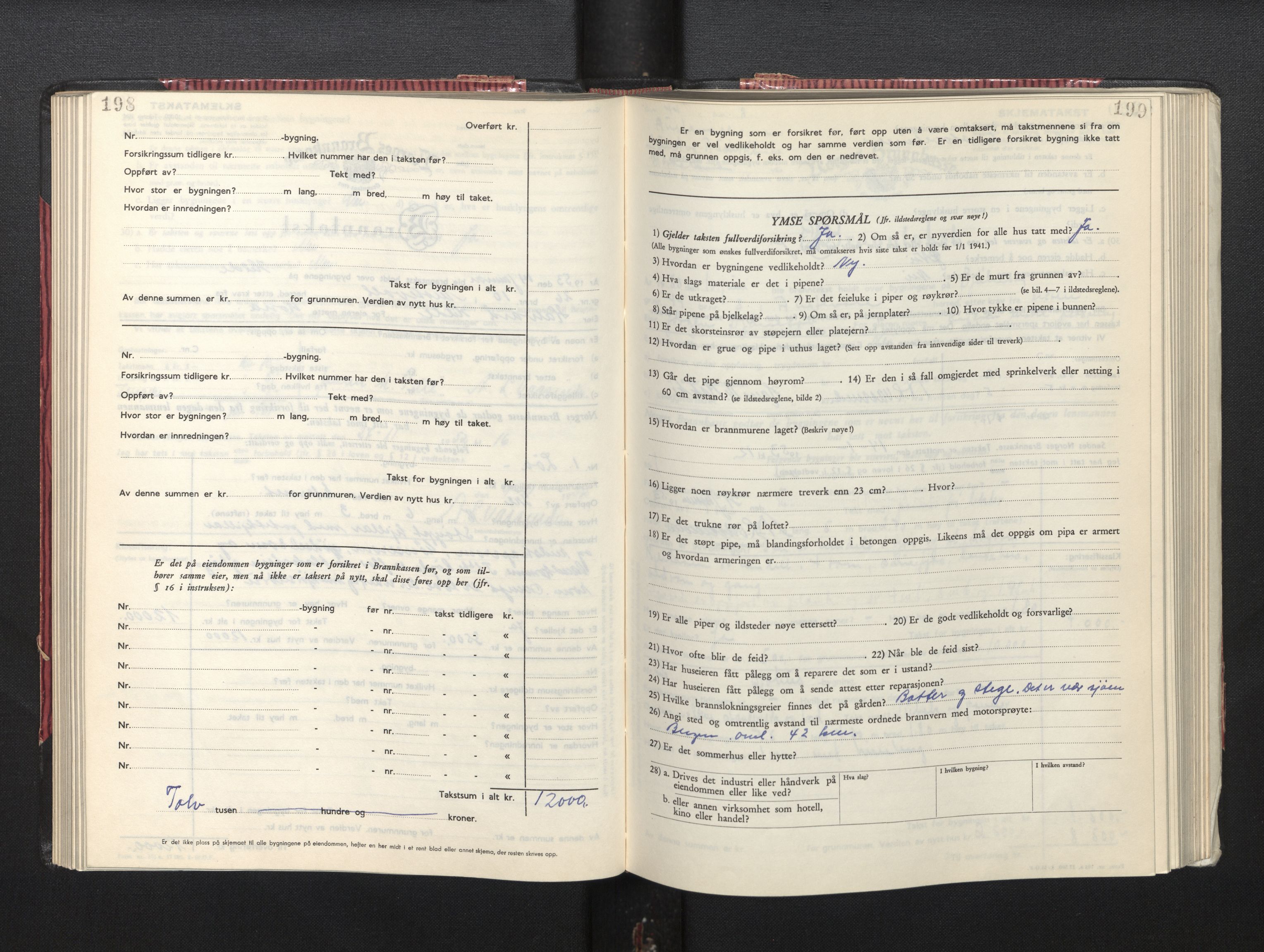 Lensmannen i Sund og Austevoll, AV/SAB-A-35201/0012/L0005: Branntakstprotokoll, skjematakst, 1949-1955, s. 198-199